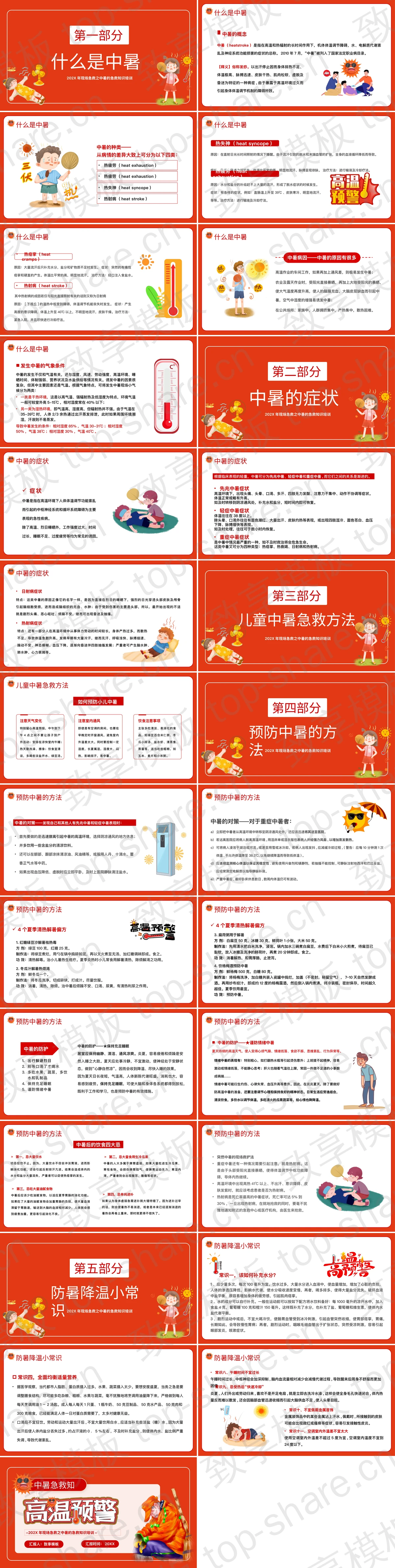 图片[2]-红色“高温预警”中暑急救知识培训PPT模板 - 致享TOP-SHARE-致享TOP-SHARE
