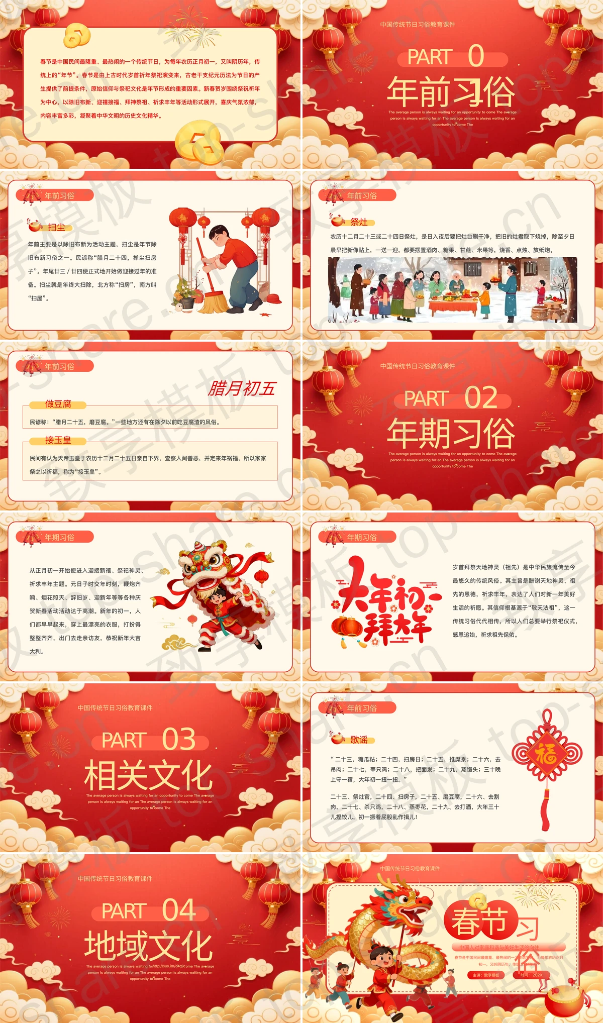 图片[2]-红色喜庆卡通风格春节习俗教育PPT模板 - 致享TOP-SHARE-致享TOP-SHARE
