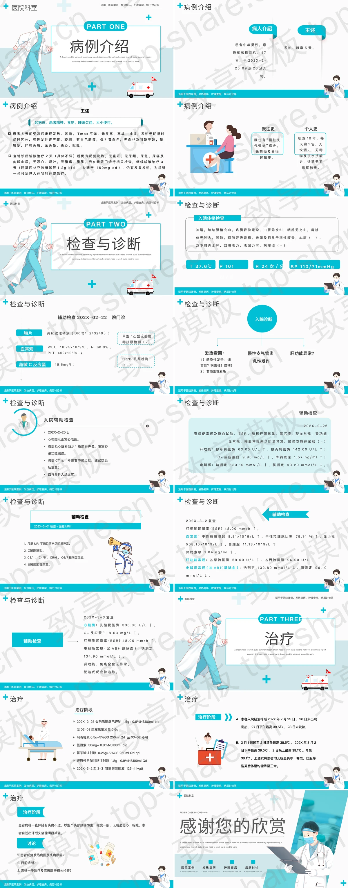 图片[2]-绿色卡通医生背景发热病例讨论PPT模板下载 - 致享TOP-SHARE-致享TOP-SHARE