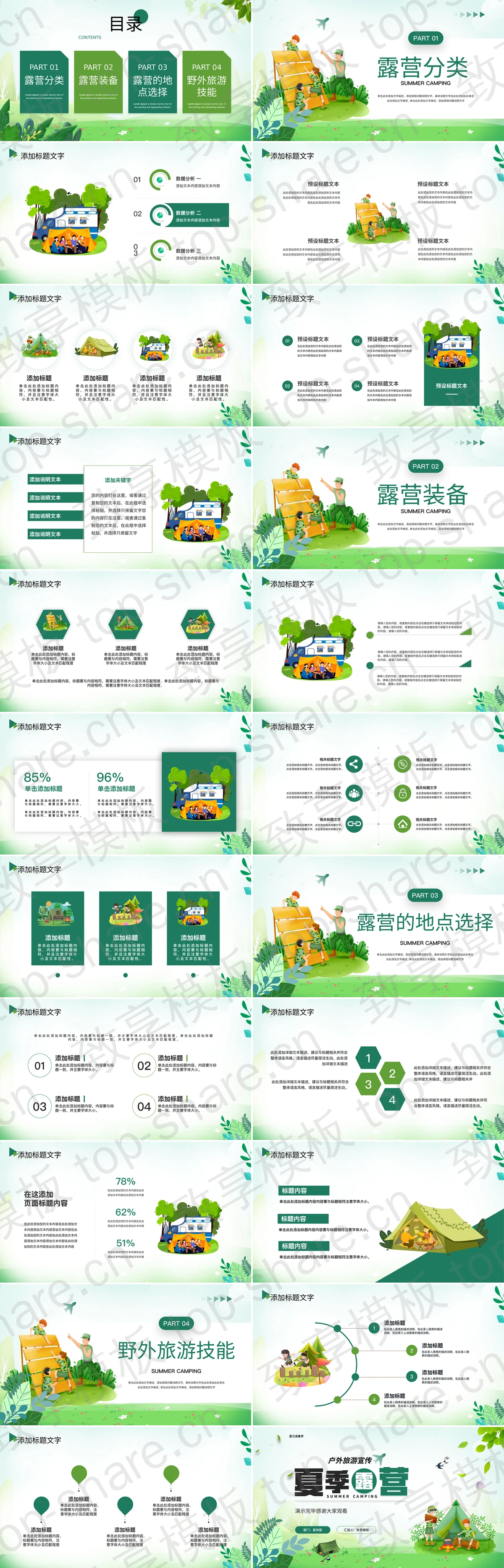图片[2]-绿色卡通背景的夏季露营户外旅游宣传PPT模板 - 致享TOP-SHARE-致享TOP-SHARE