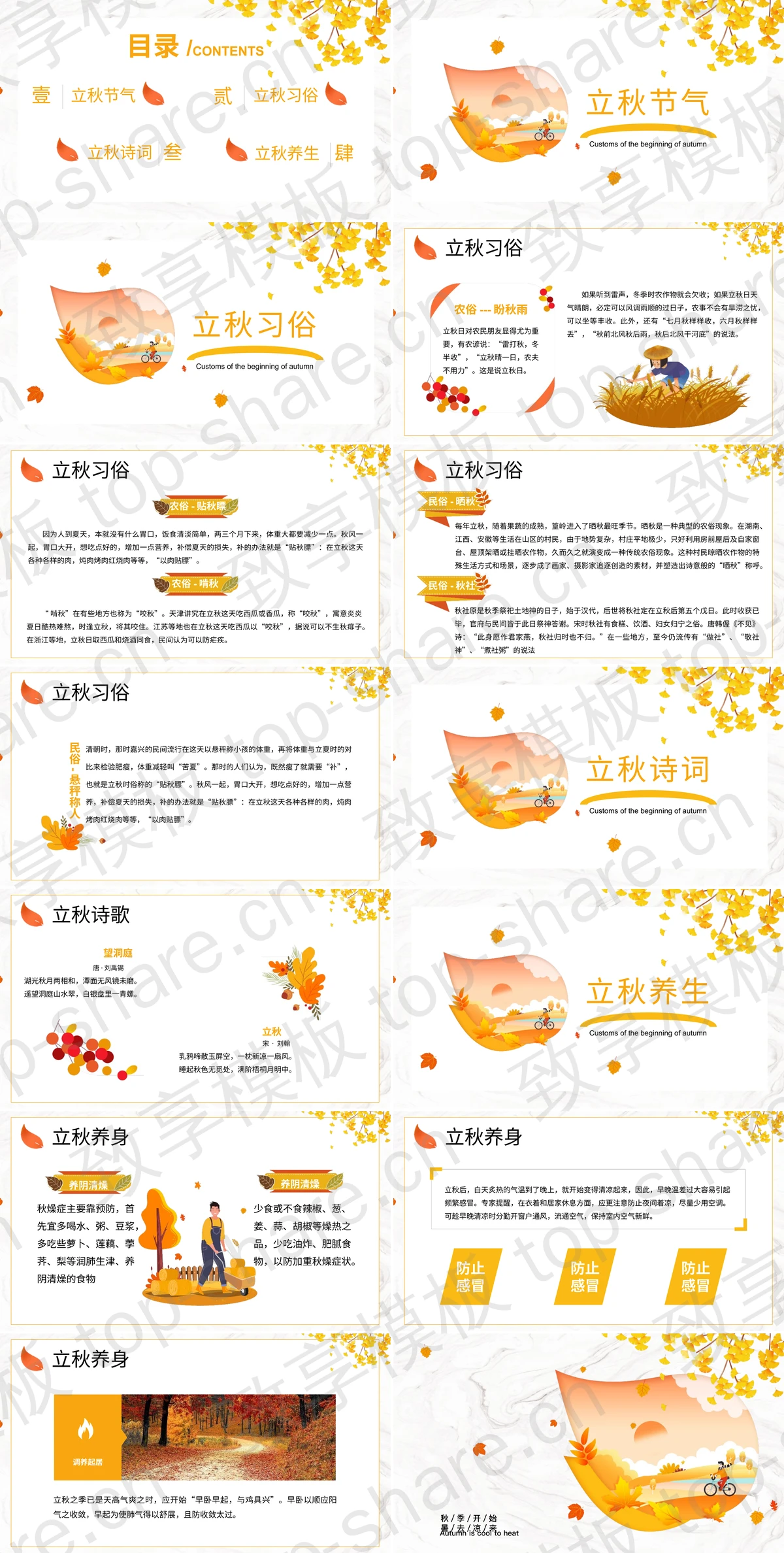 图片[2]-金色树叶背景立秋节气介绍PPT模板 - 致享TOP-SHARE-致享TOP-SHARE