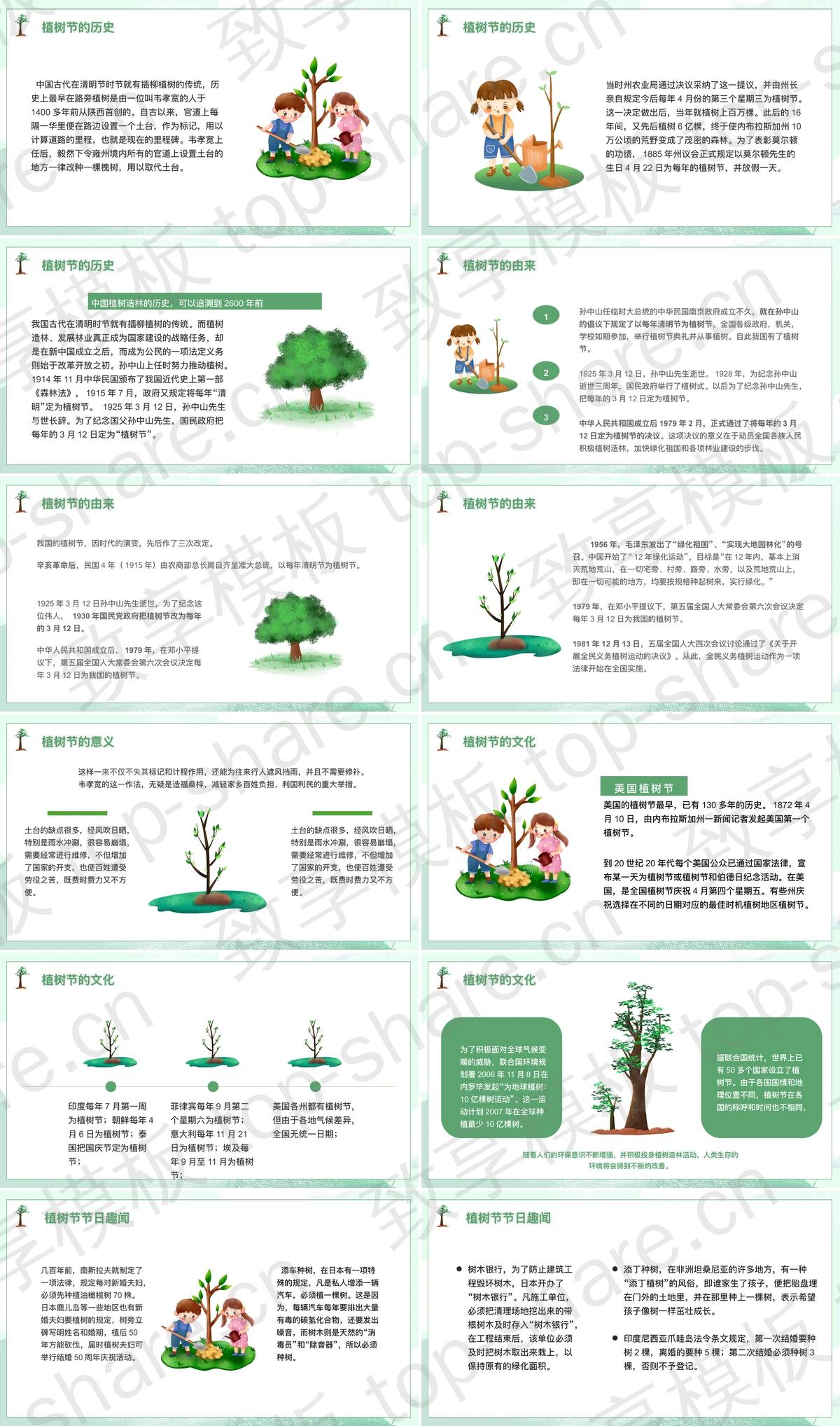 图片[2]-绿色卡通背景的“3.12”植树节节日介绍PPT模板 - 致享TOP-SHARE-致享TOP-SHARE