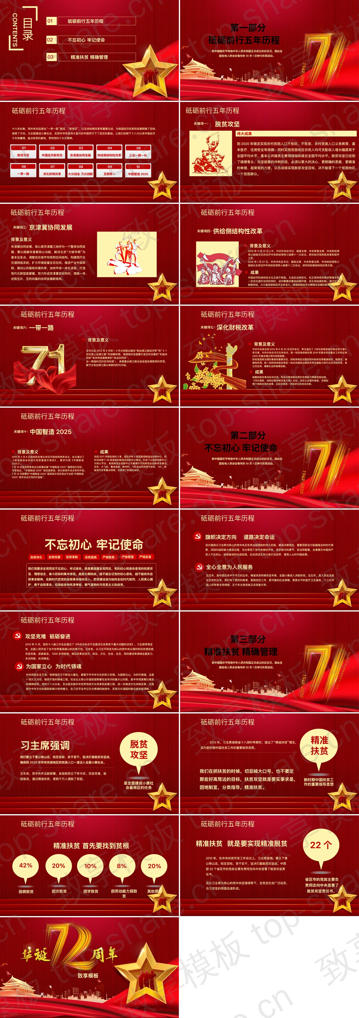 图片[2]-红色五角星背景“华诞72周年”国庆节爱国主义教育主题班会PPT模板 - 致享TOP-SHARE-致享TOP-SHARE