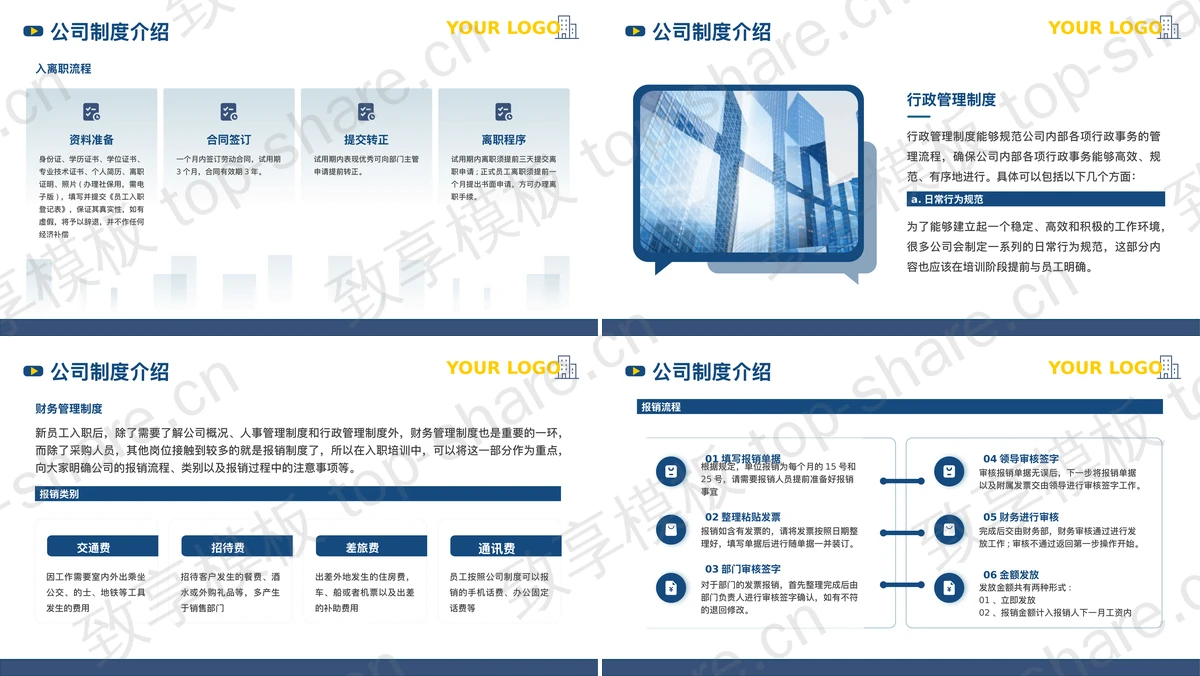 图片[2]-蓝色城市建筑背景的新员工入职培训PPT模板 - 致享TOP-SHARE-致享TOP-SHARE