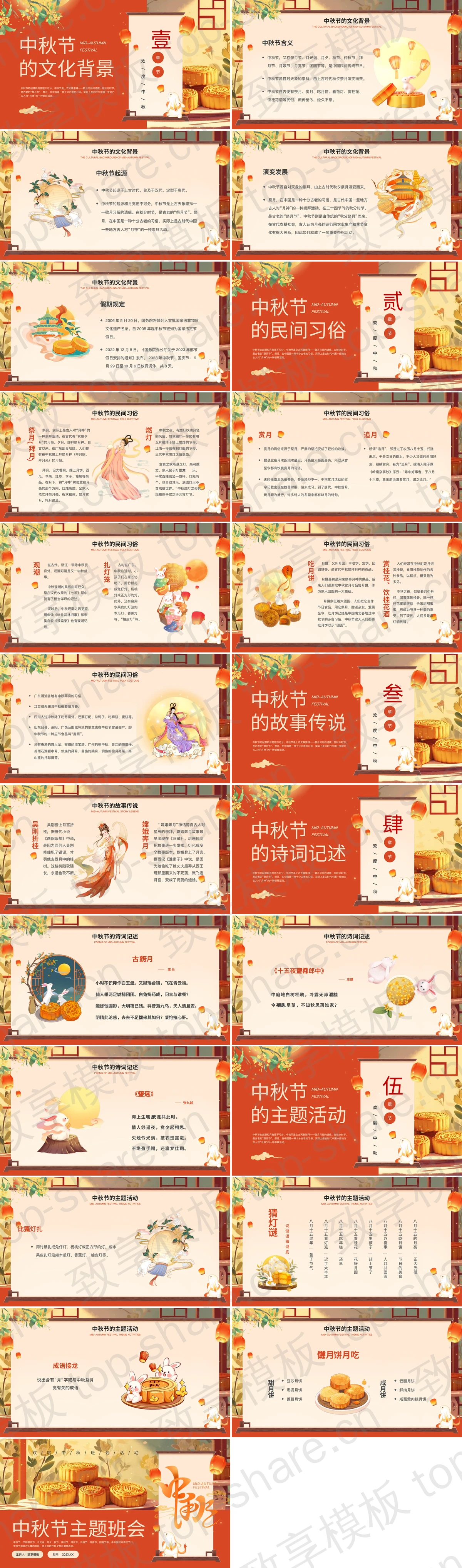 图片[2]-红色月饼背景中国风中秋节主题班会PPT模板 - 致享TOP-SHARE-致享TOP-SHARE