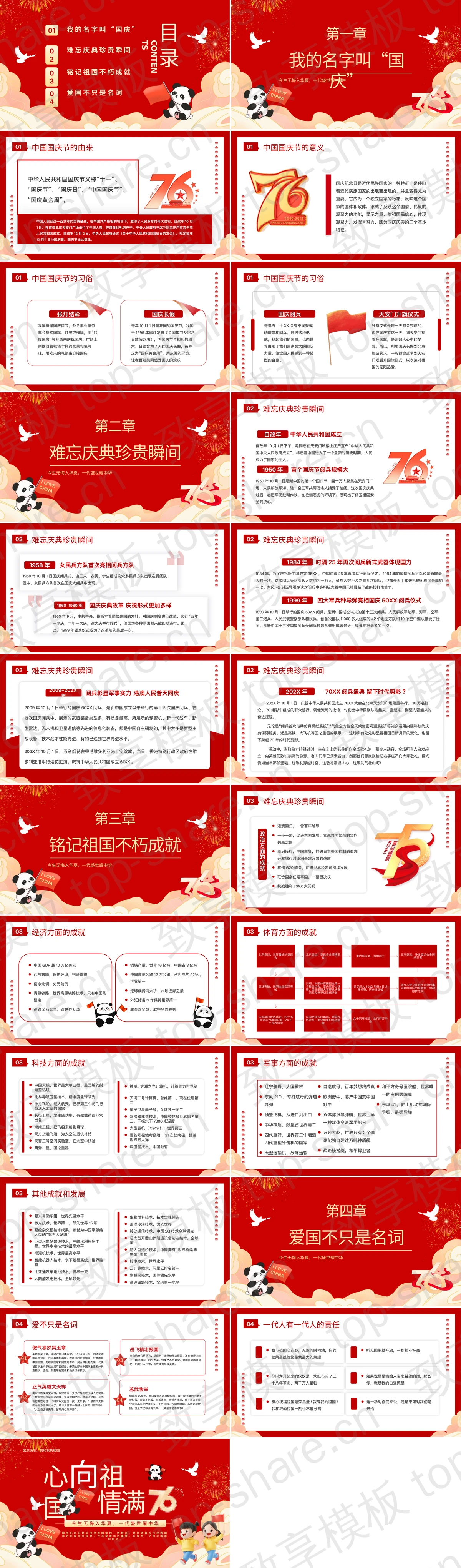 图片[2]-红色喜庆卡通小朋友背景“心向祖国情满76”国庆节主题班会PPT模板 - 致享TOP-SHARE-致享TOP-SHARE