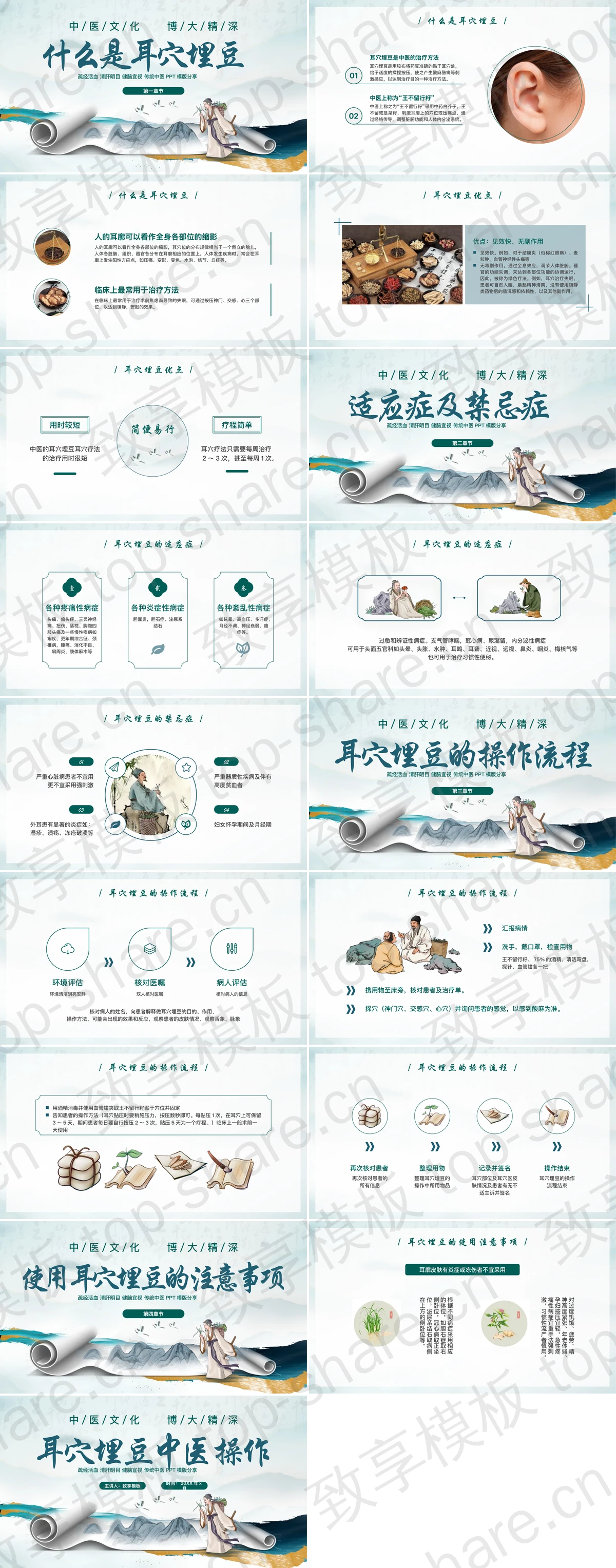 图片[2]-古典中国风“耳穴埋豆中医操作”传统中医知识讲座PPT模板 - 致享TOP-SHARE-致享TOP-SHARE