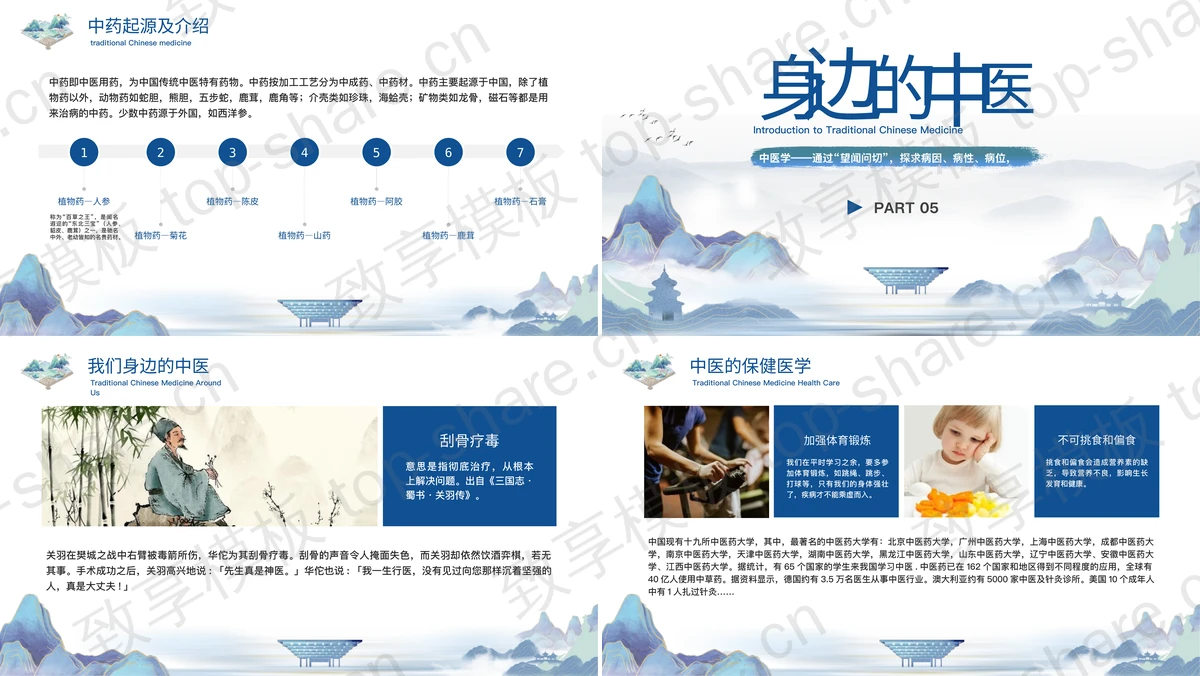 图片[2]-蓝色古典群山背景祖国的传统医学知识讲座PPT模板 - 致享TOP-SHARE-致享TOP-SHARE