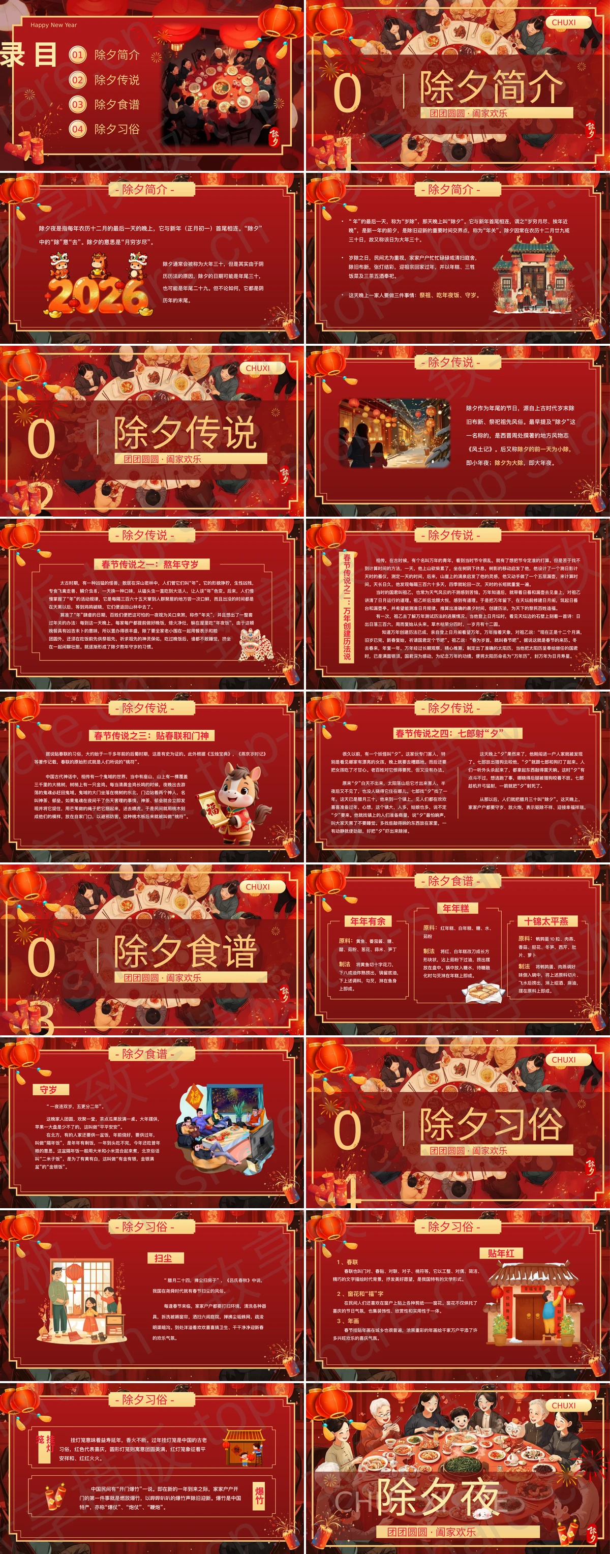 图片[2]-红色插画风团圆一家人背景除夕夜春节习俗介绍PPT模板 - 致享TOP-SHARE-致享TOP-SHARE
