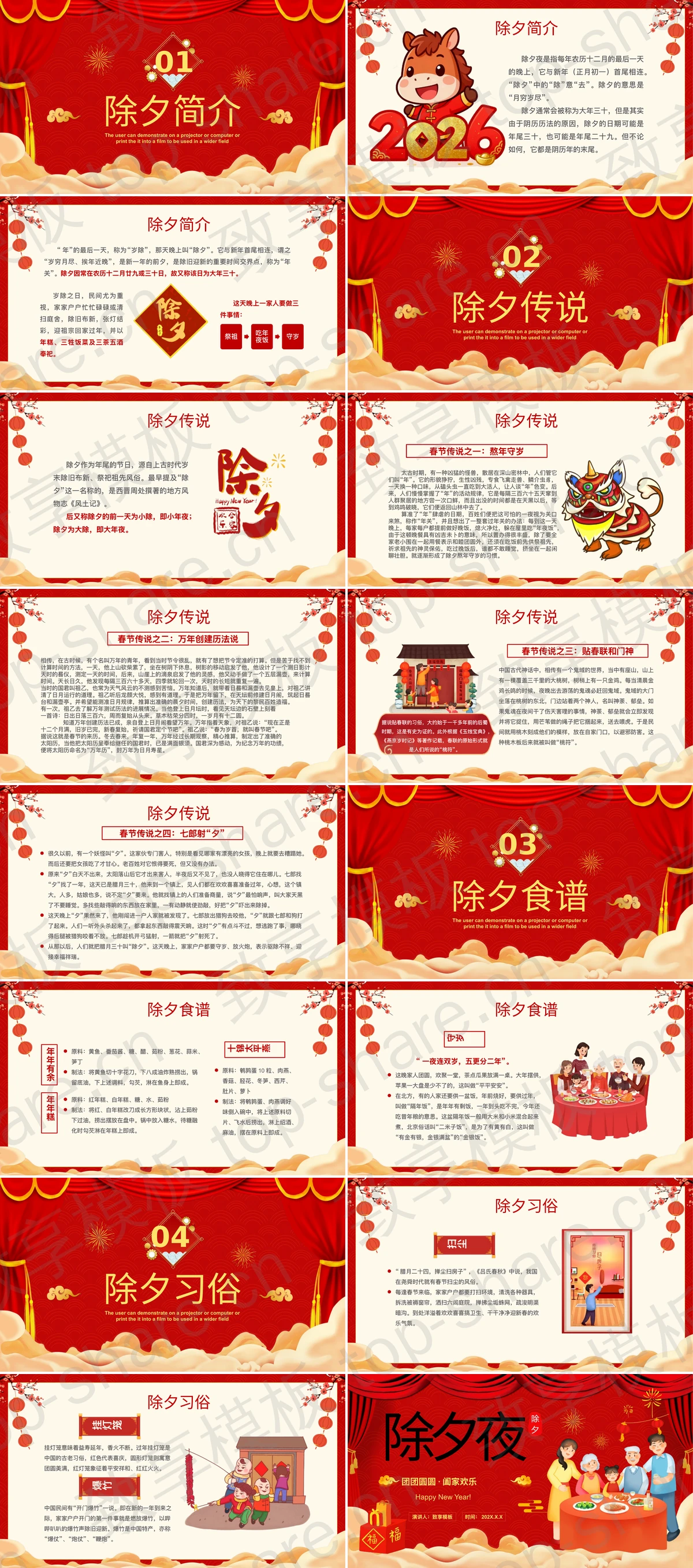 图片[2]-红色卡通一家人除夕夜春节习俗介绍PPT模板 - 致享TOP-SHARE-致享TOP-SHARE