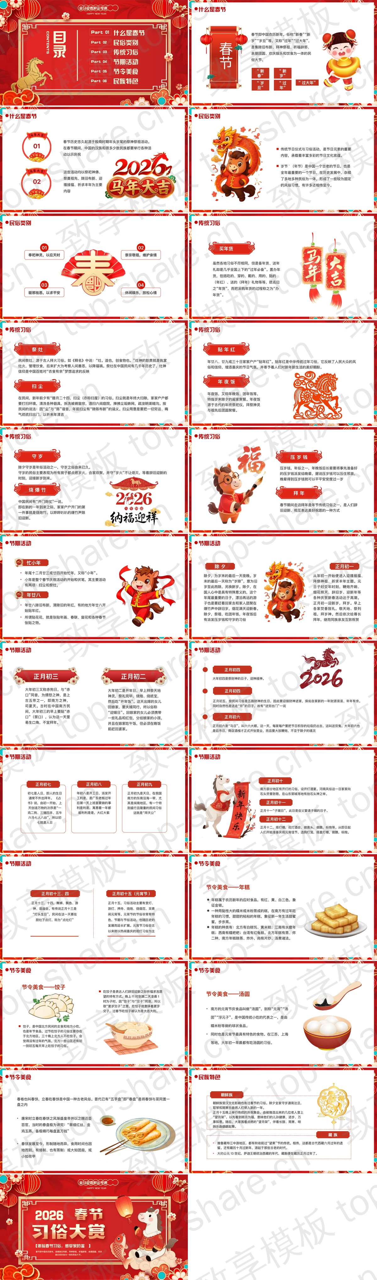图片[2]-红色喜庆卡通小马背景春节习俗大赏PPT模板 - 致享TOP-SHARE-致享TOP-SHARE