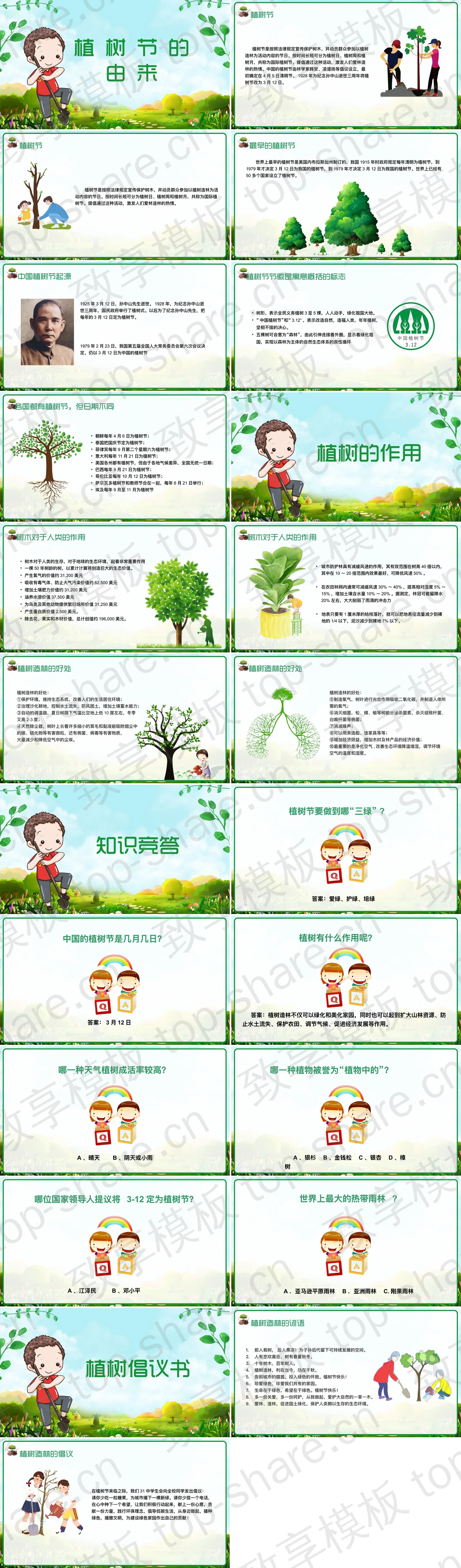 图片[2]-绿色清新卡通风格的312植树节节日介绍PPT模板 - 致享TOP-SHARE-致享TOP-SHARE