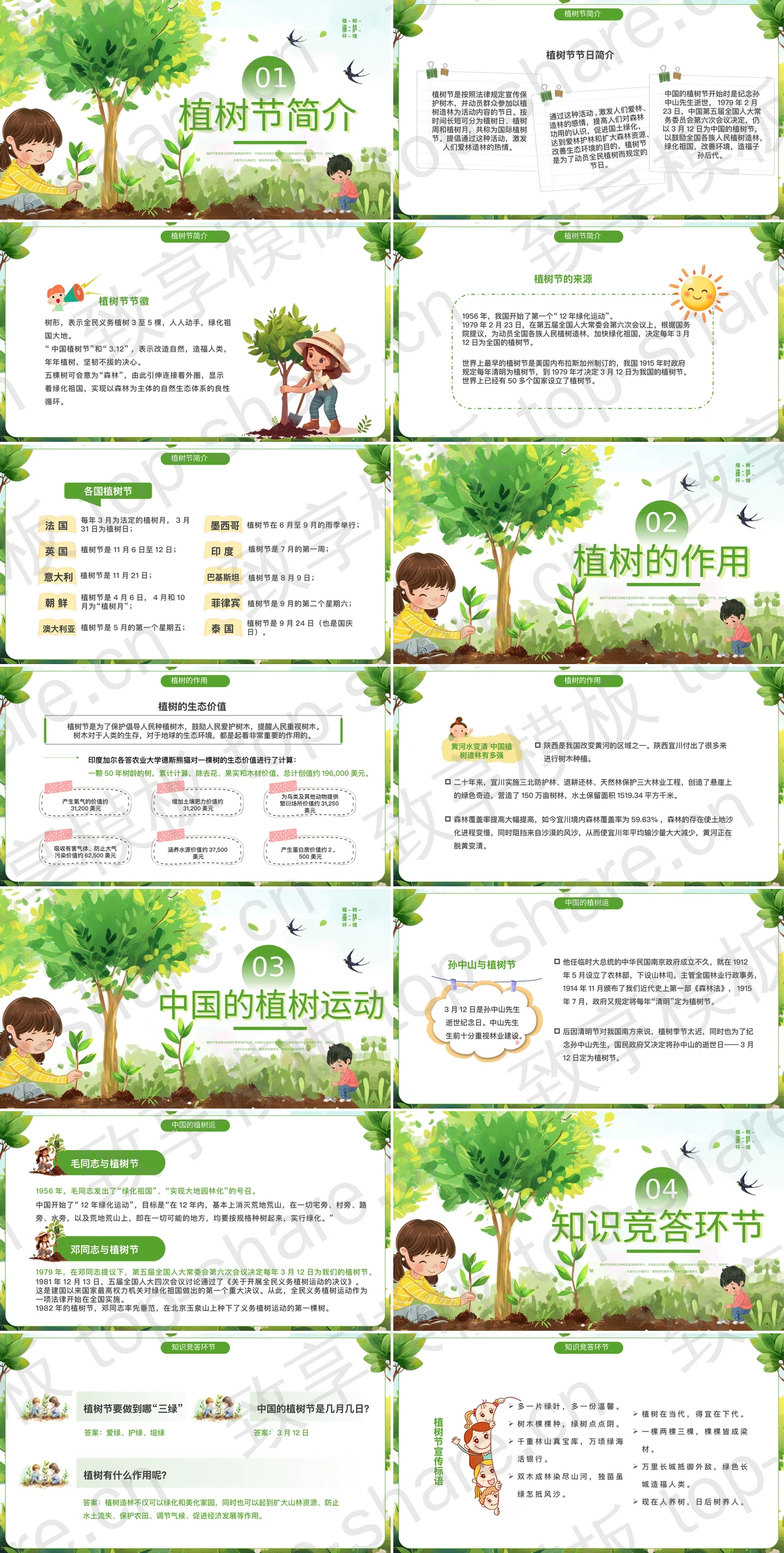 图片[2]-绿色清新卡通风格的植树节主题班会PPT模板 - 致享TOP-SHARE-致享TOP-SHARE