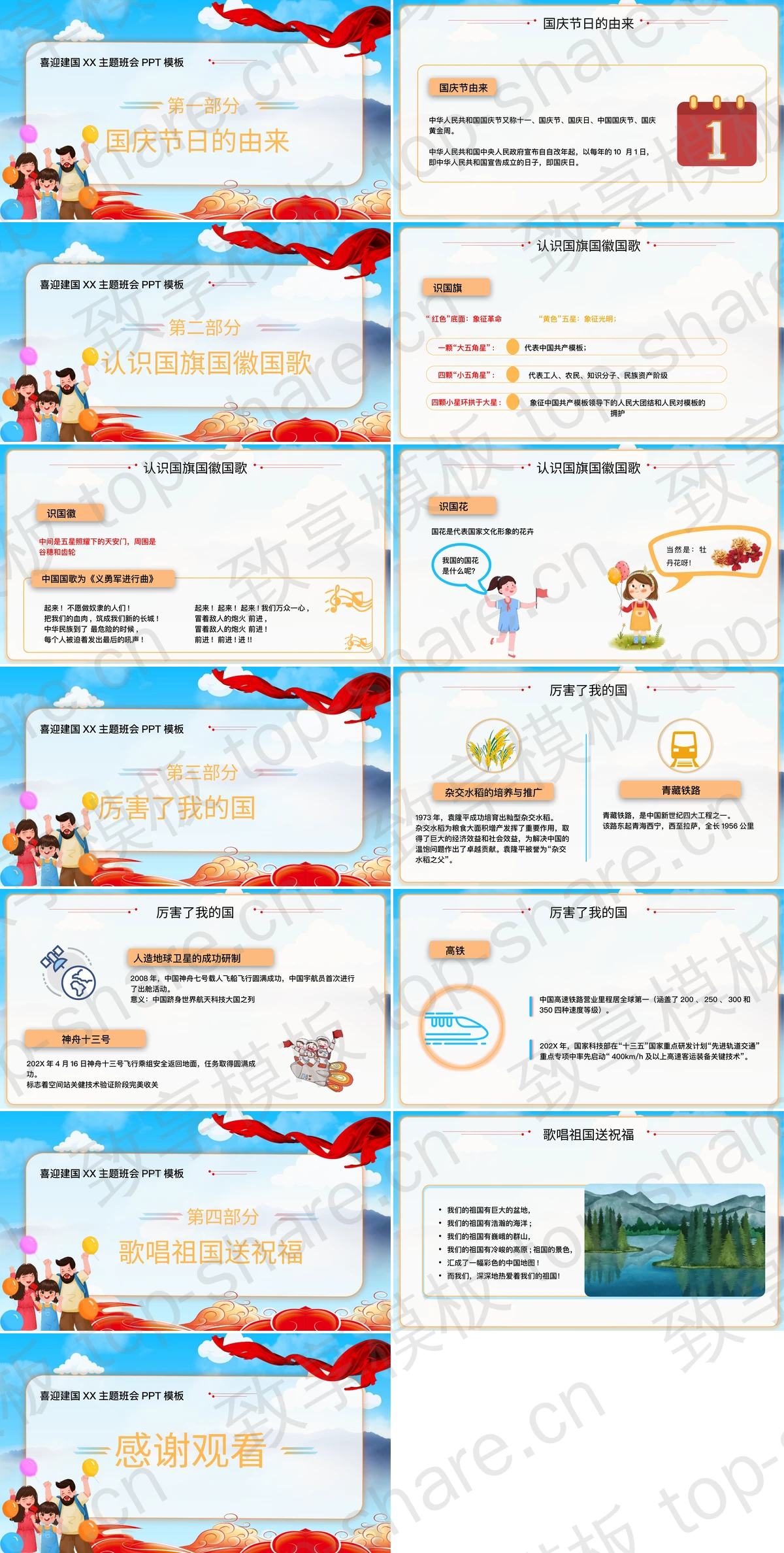 图片[2]-蓝色卡通风格“童心向未来欢度国庆”喜迎建国XX主题班会PPT模板 - 致享TOP-SHARE-致享TOP-SHARE