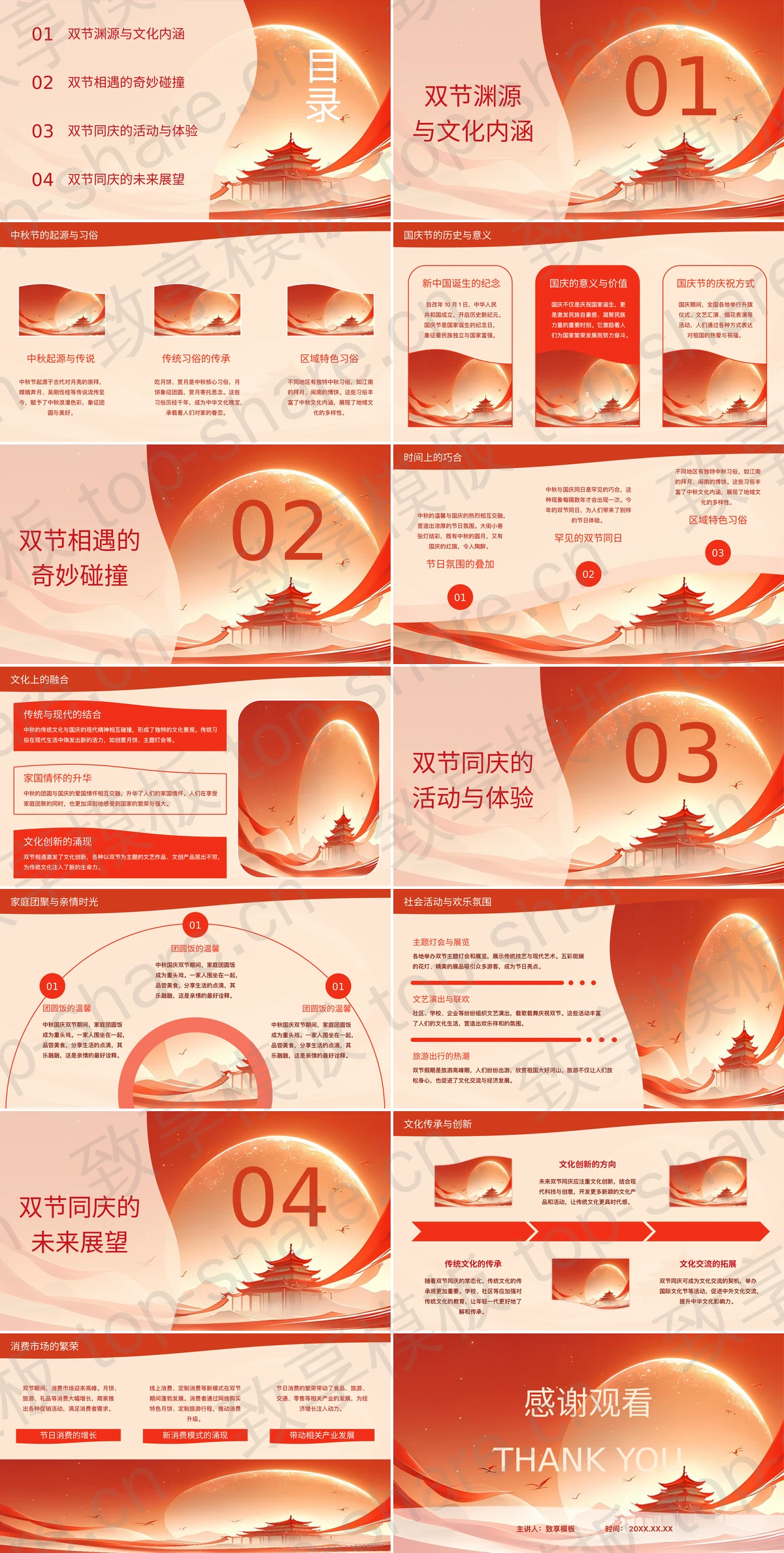 图片[2]-红色古建筑背景“中秋遇上国庆”双节同庆PPT模板 - 致享TOP-SHARE-致享TOP-SHARE