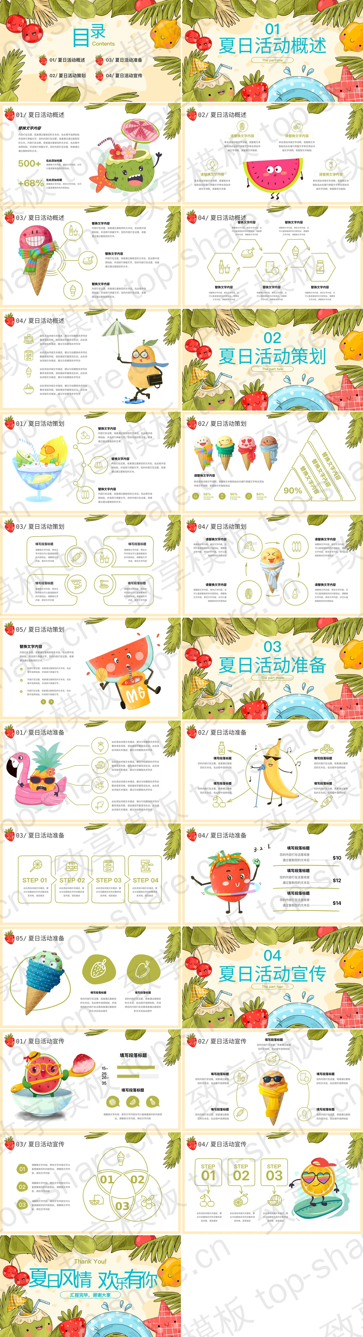 图片[2]-清新卡通水果树叶背景的“夏日风情欢乐有你”夏日主题活动策划PPT模板 - 致享TOP-SHARE-致享TOP-SHARE