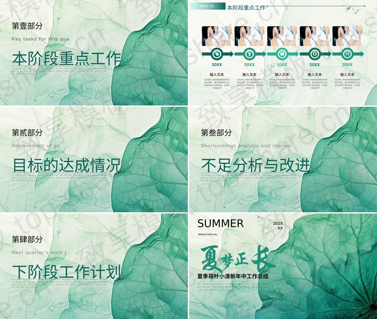 图片[2]-绿色“夏梦正长”夏季荷叶小清新年中工作总结PPT模板 - 致享TOP-SHARE-致享TOP-SHARE
