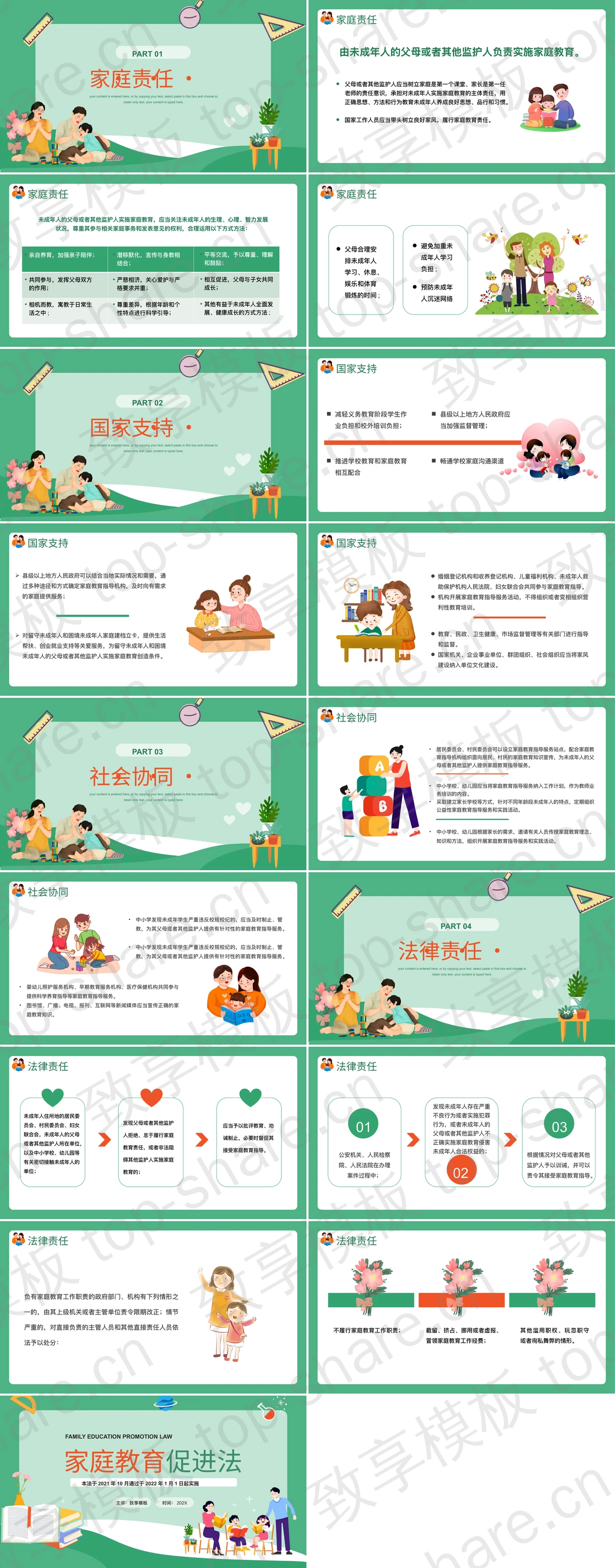 图片[2]-绿色卡通风格的家庭教育促进法宣传教育PPT模板 - 致享TOP-SHARE-致享TOP-SHARE