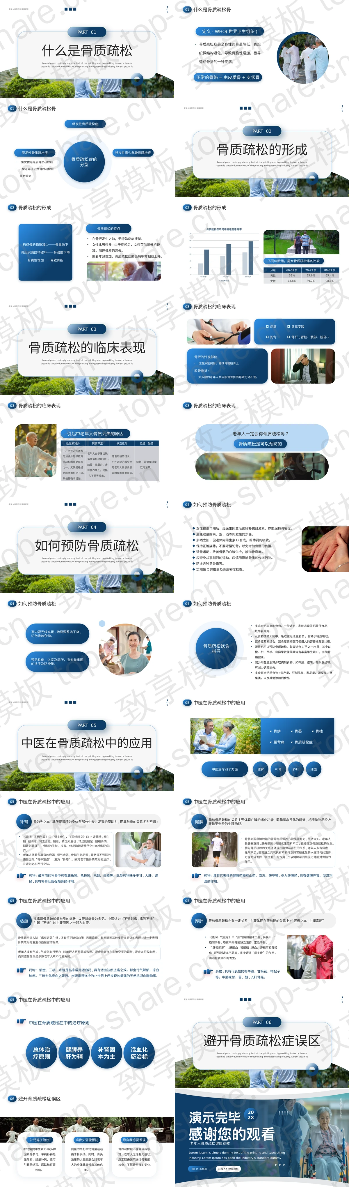 图片[2]-蓝色老年人如何预防骨质疏松健康宣教PPT模板 - 致享TOP-SHARE-致享TOP-SHARE