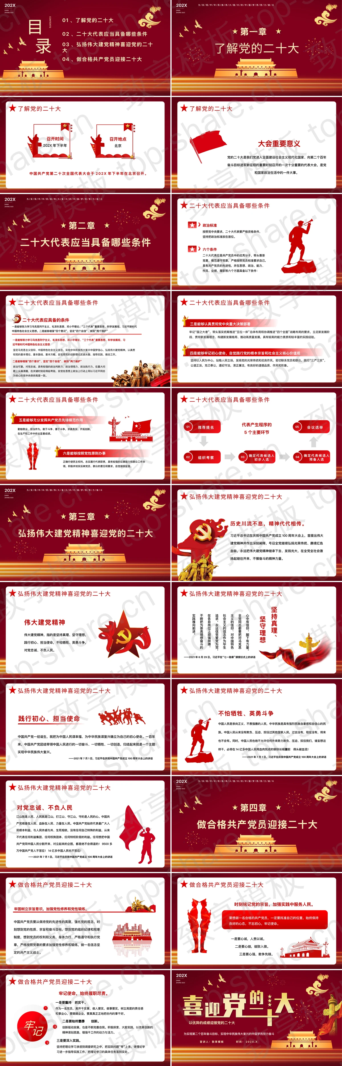 图片[2]-红色天安门华表背景的“喜迎党的二十大”党课学习PPT模板 - 致享TOP-SHARE-致享TOP-SHARE