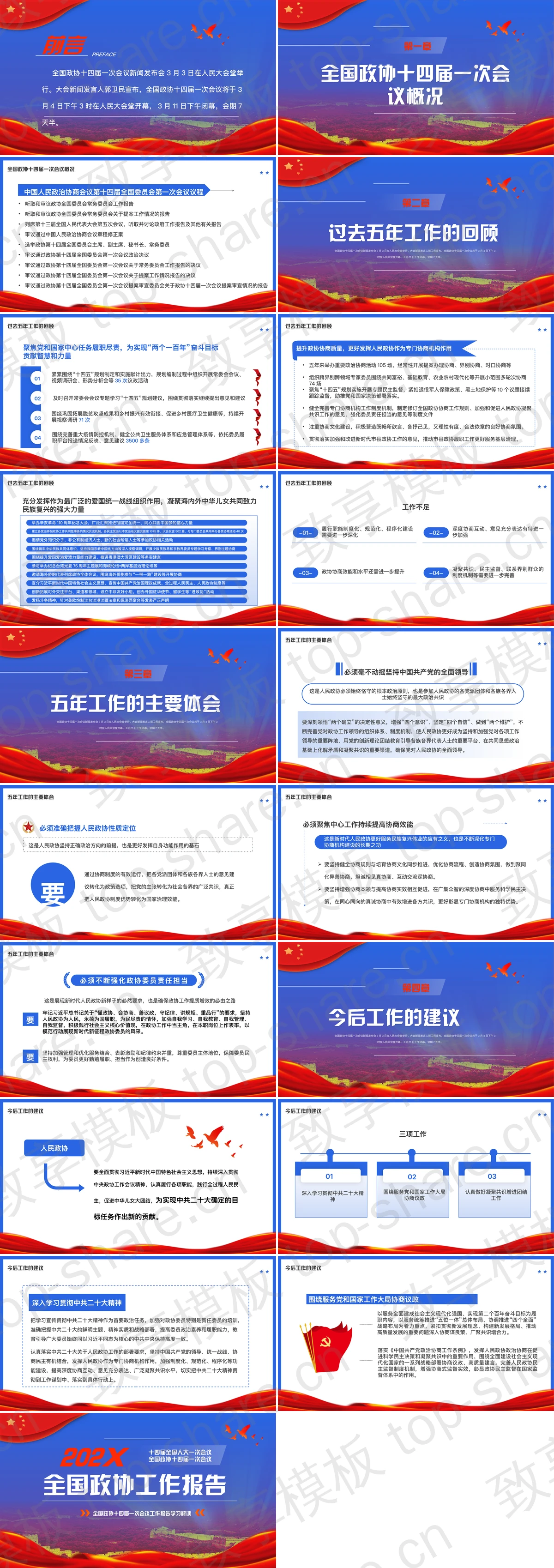 图片[2]-蓝红配色长城背景的全国政协工作报告学习解读PPT模板 - 致享TOP-SHARE-致享TOP-SHARE