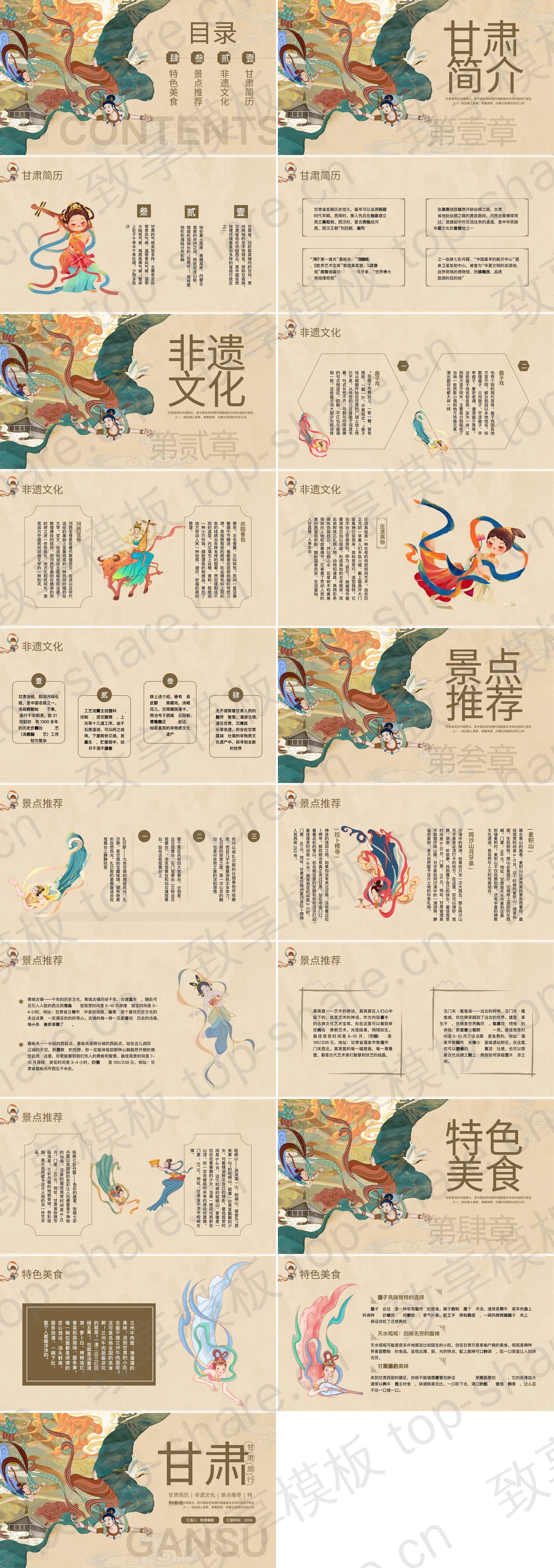 图片[2]-敦煌壁画飞天仙女背景甘肃旅行宣传景点推荐PPT模板 - 致享TOP-SHARE-致享TOP-SHARE