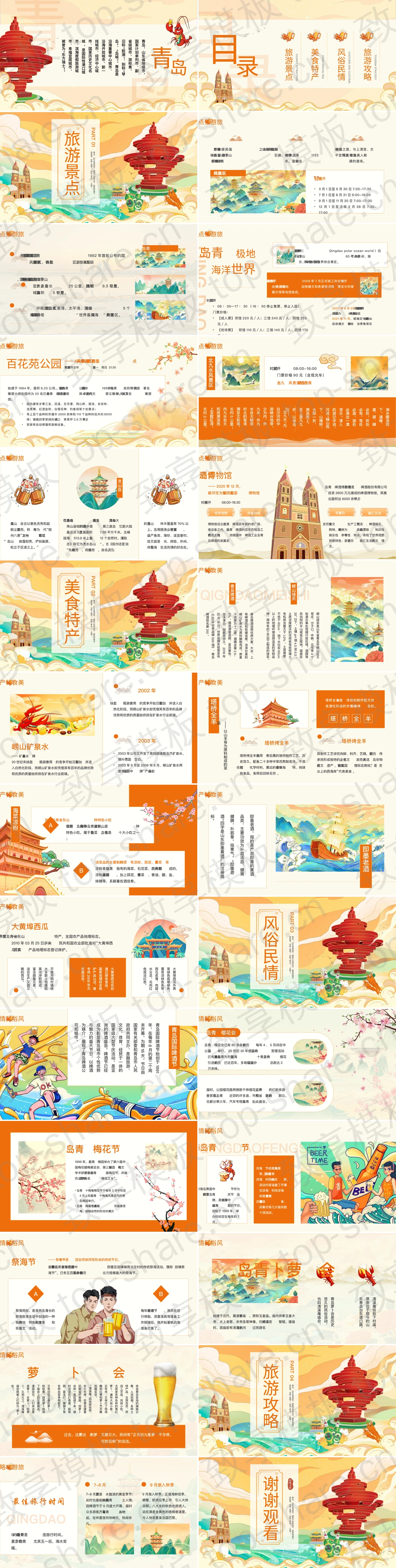 图片[2]-橙色国潮风青岛之旅城市介绍PPT模板 - 致享TOP-SHARE-致享TOP-SHARE