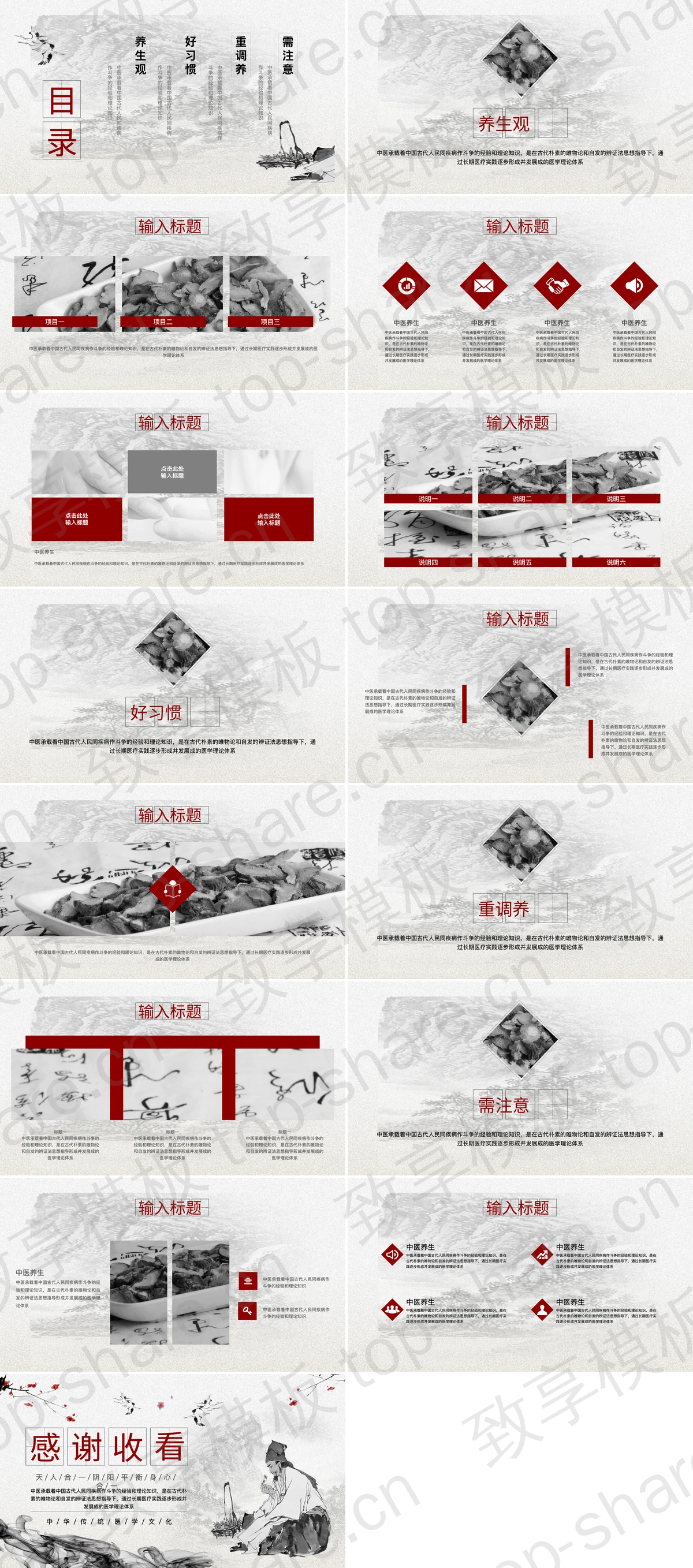 图片[2]-古典水墨中国风中医养生主题通用PPT模板 - 致享TOP-SHARE-致享TOP-SHARE