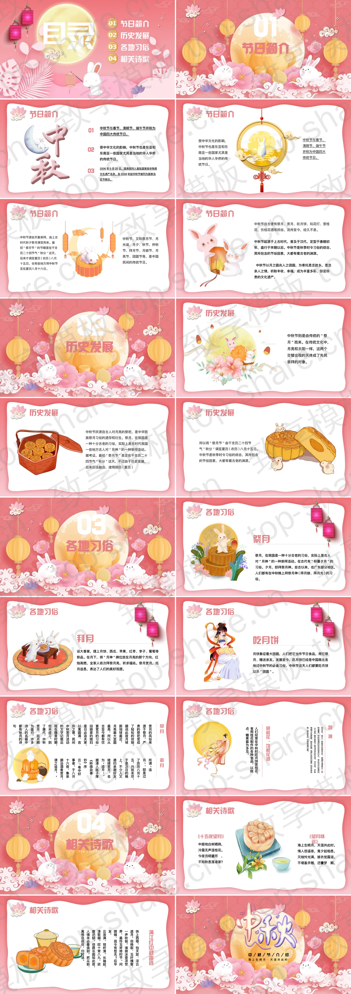 图片[2]-粉色卡通灯笼兔子背景中秋节介绍PPT模板 - 致享TOP-SHARE-致享TOP-SHARE