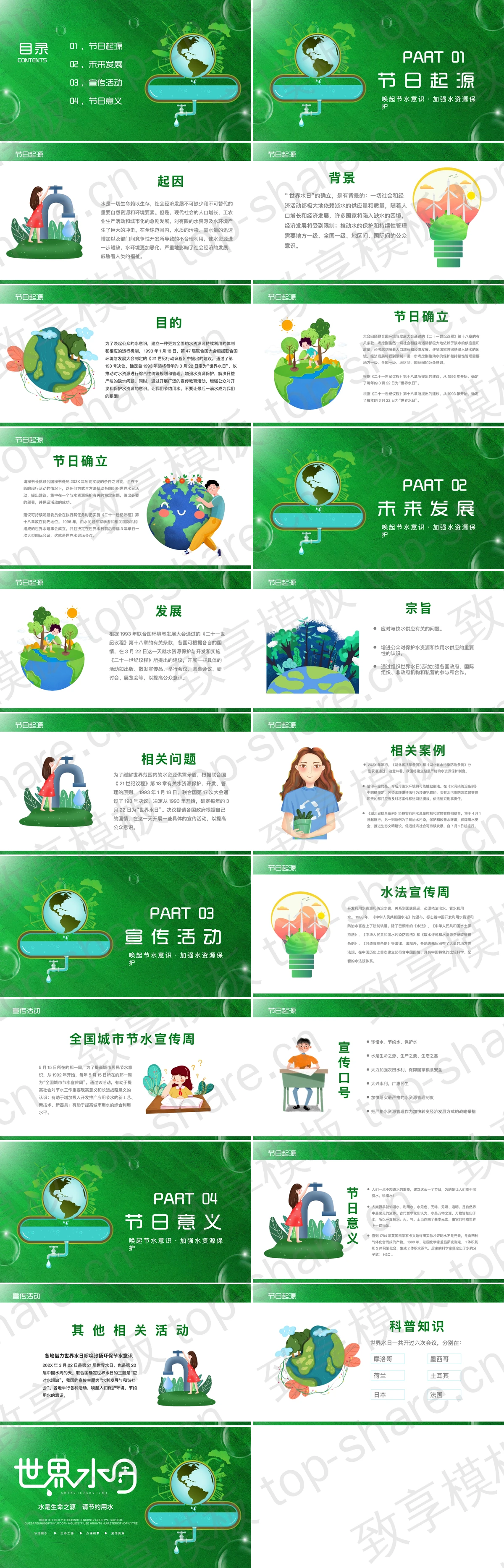图片[2]-绿色卡通地球背景的世界水日PPT模板下载 - 致享TOP-SHARE-致享TOP-SHARE