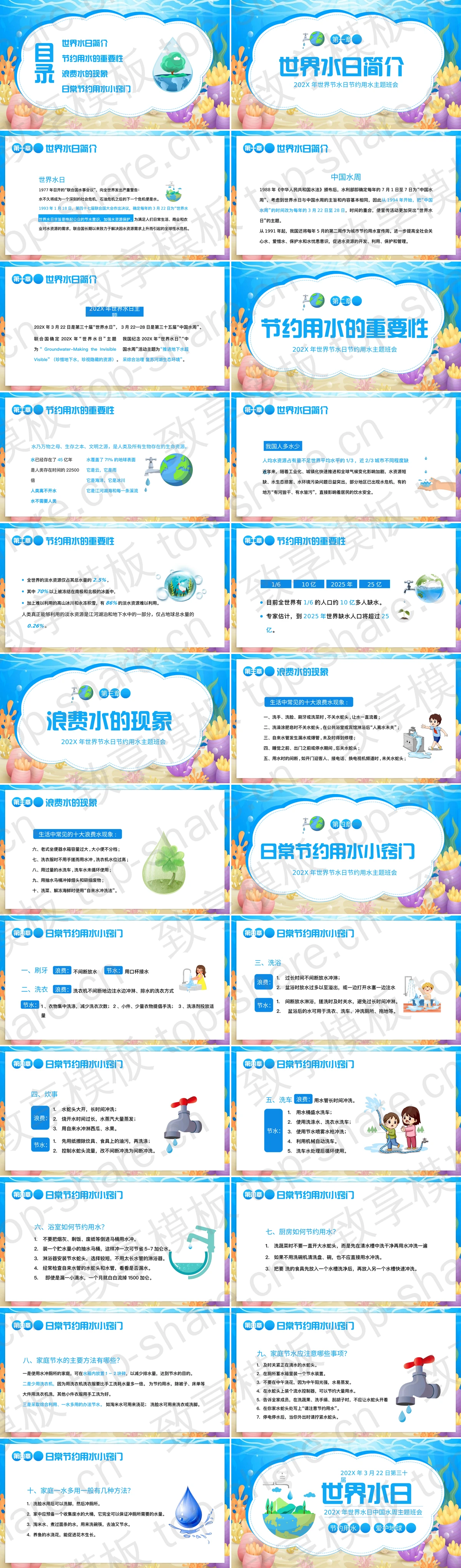 图片[2]-蓝色卡通地球海草背景的世界水日中国水周主题班会PPT模板下载 - 致享TOP-SHARE-致享TOP-SHARE
