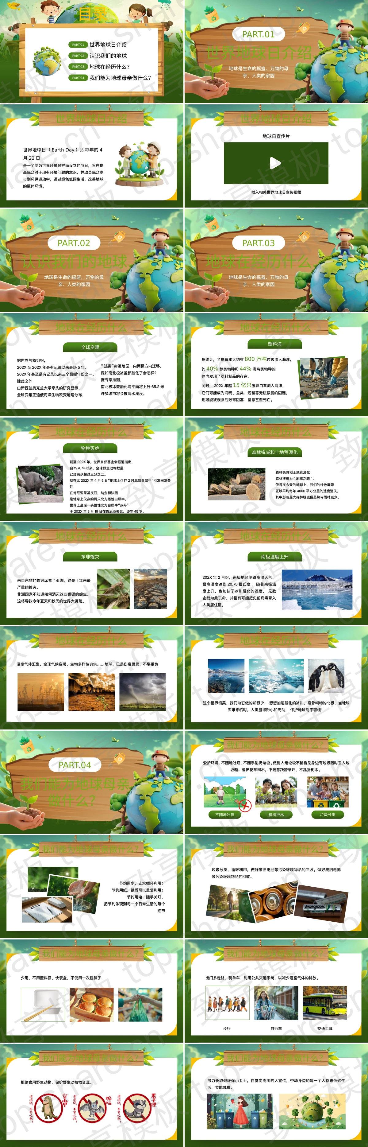 图片[2]-绿色清新卡通风格的小学生世界地球日主题班会PPT模板下载 - 致享TOP-SHARE-致享TOP-SHARE