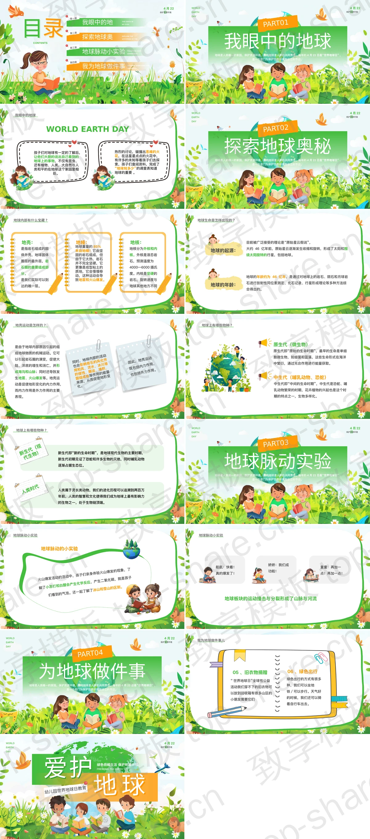 图片[2]-彩色卡通风格的“爱护地球”幼儿园世界地球日教育PPT模板下载 - 致享TOP-SHARE-致享TOP-SHARE