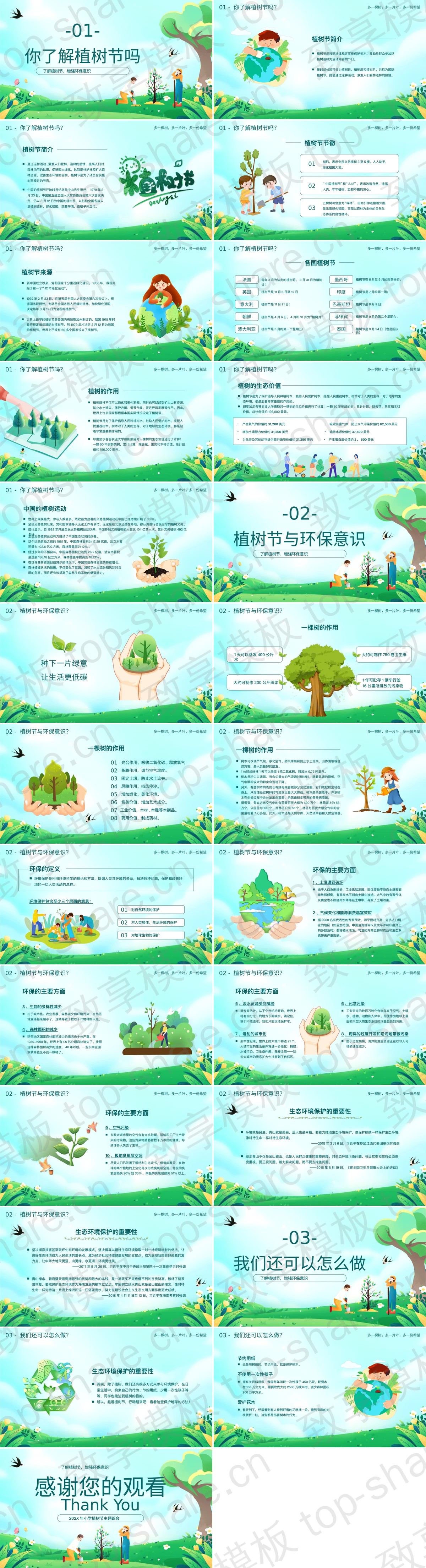 图片[2]-绿色清新卡通风格的“多一棵树多一片叶多一份希望”小学植树节主题班会PPT模板 - 致享TOP-SHARE-致享TOP-SHARE