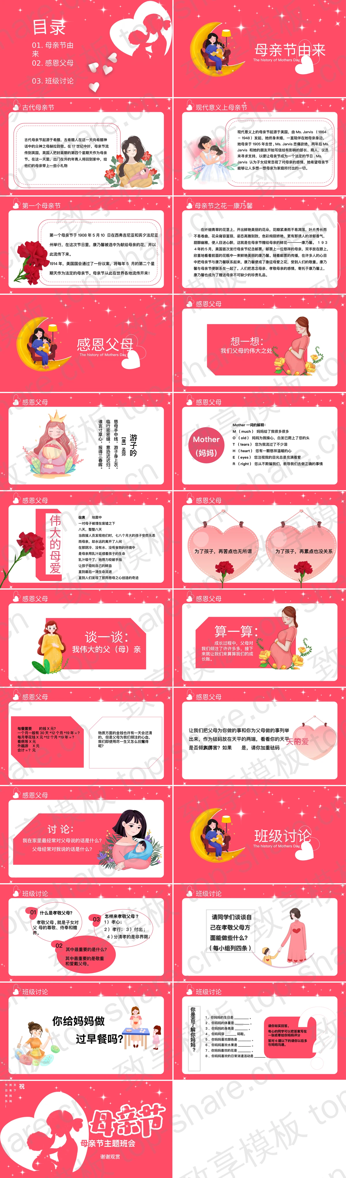 图片[2]-红色母亲人物剪影背景的母亲节主题班会PPT模板 - 致享TOP-SHARE-致享TOP-SHARE