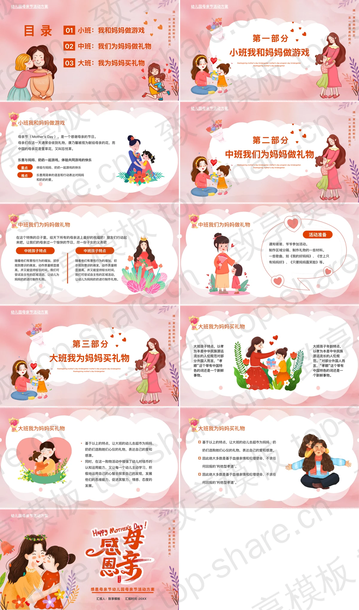 图片[2]-红色温馨卡通风格的“感恩母亲”幼儿园母亲节活动方案PPT模板 - 致享TOP-SHARE-致享TOP-SHARE