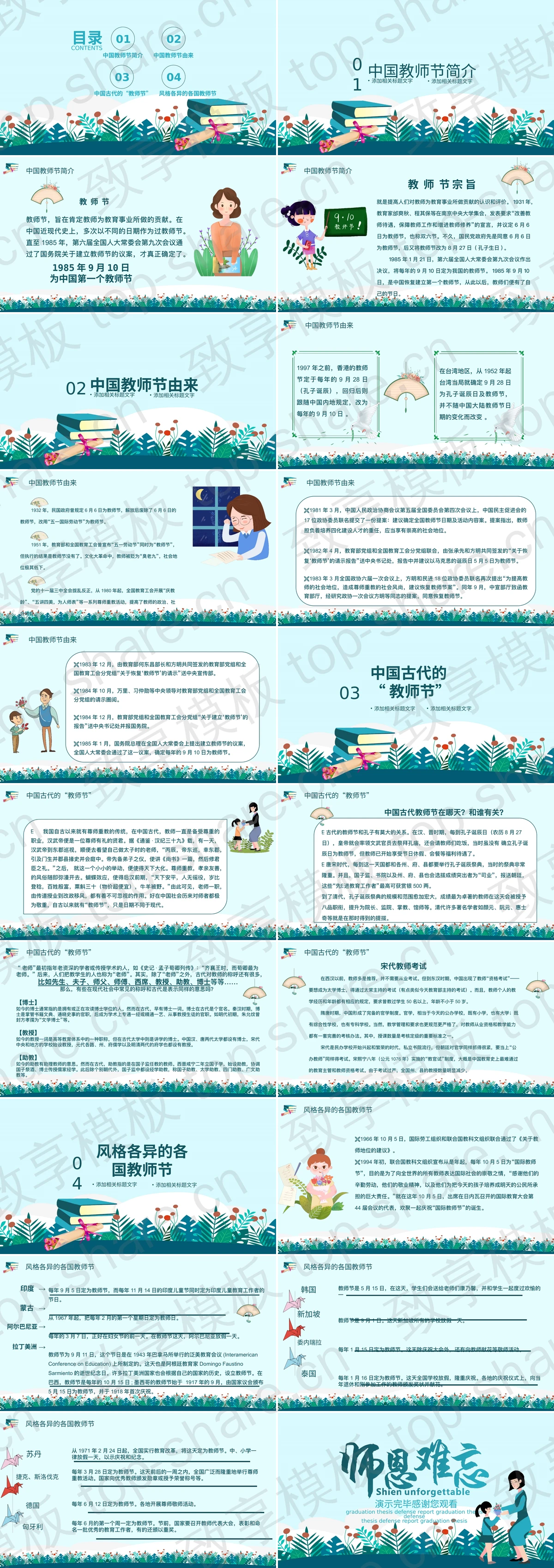 图片[2]-青色卡通风格的“师恩难忘”教师节介绍PPT模板 - 致享TOP-SHARE-致享TOP-SHARE