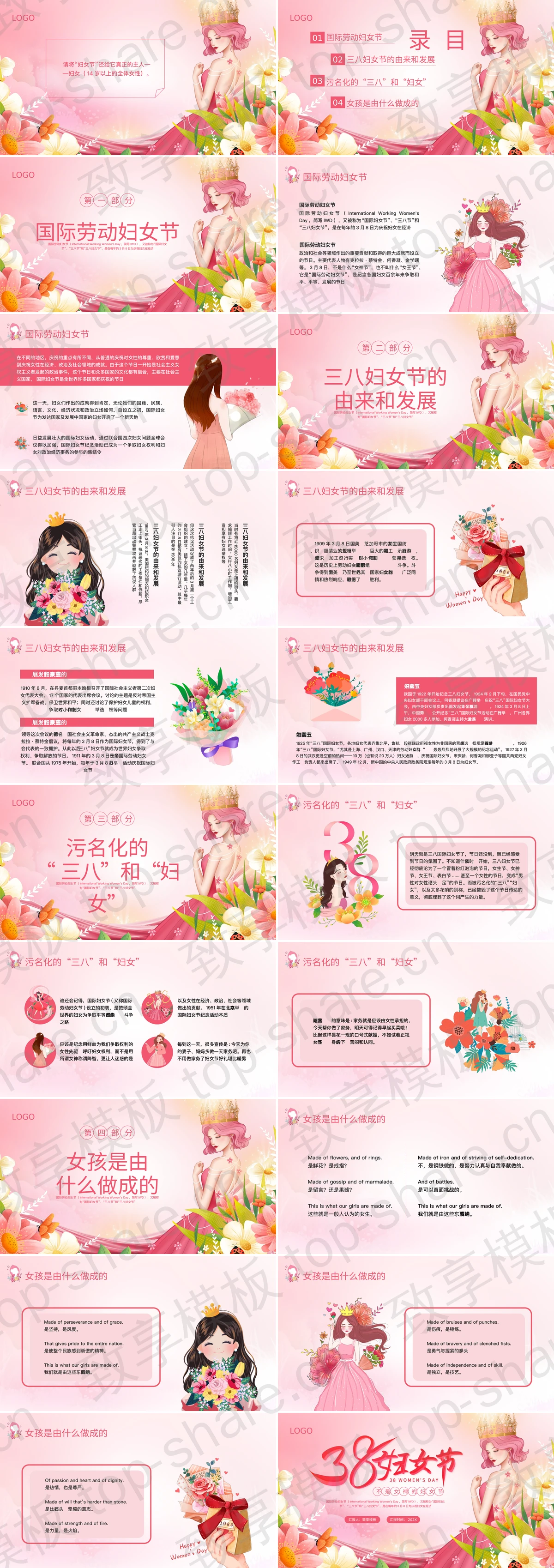 图片[2]-粉色卡通女孩背景的38妇女节节日介绍PPT模板 - 致享TOP-SHARE-致享TOP-SHARE