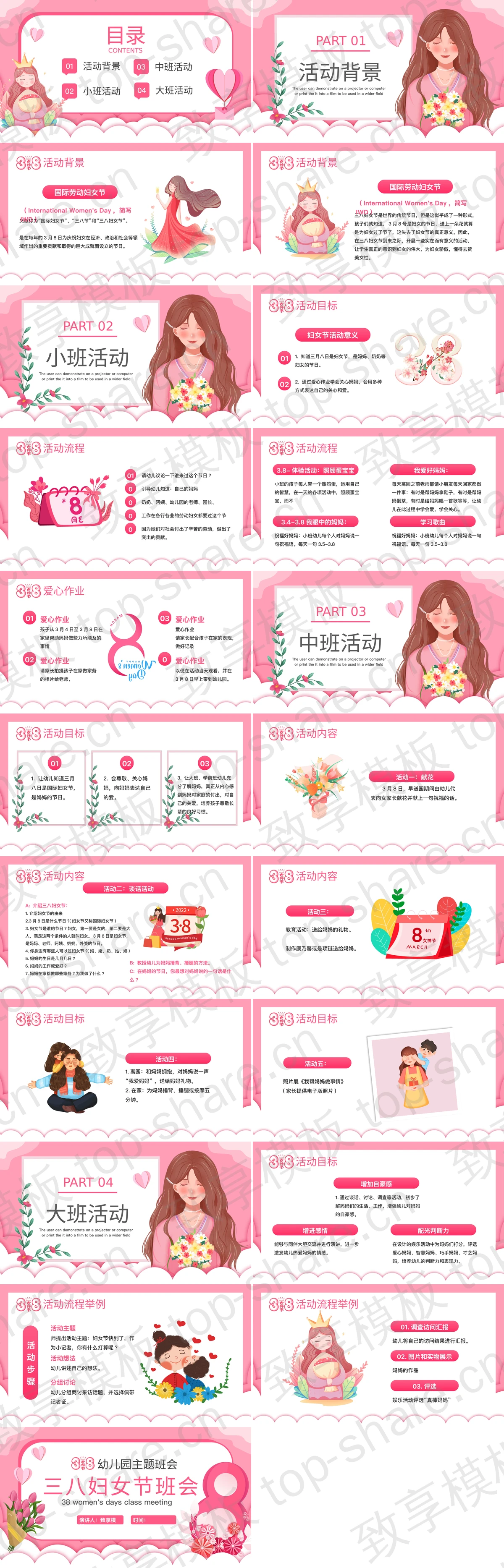 图片[2]-粉色卡通风格的三八妇女节幼儿园主题班会PPT模板 - 致享TOP-SHARE-致享TOP-SHARE
