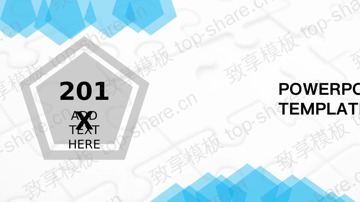 国外淡雅蓝色拼图背景的通用商务幻灯片模板-致享TOP-SHARE