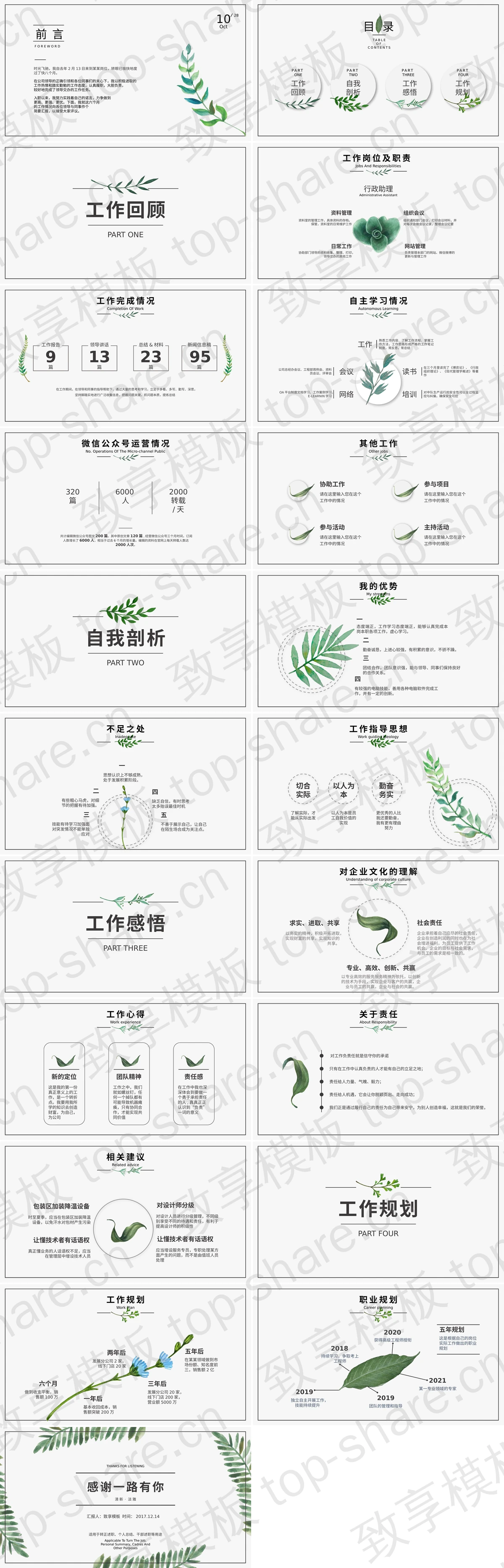 图片[2]-清新淡雅植物叶子背景的个人述职报告PPT模板 - 致享TOP-SHARE-致享TOP-SHARE