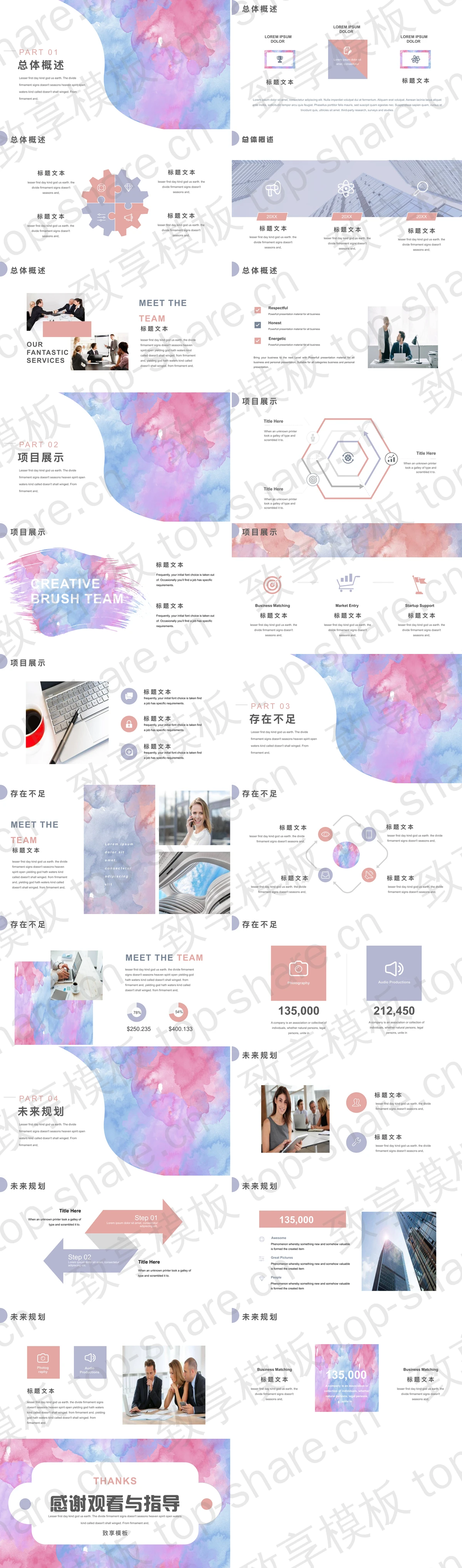 图片[2]-蓝橙水彩扎染背景商务汇报PPT模板下载 - 致享TOP-SHARE-致享TOP-SHARE