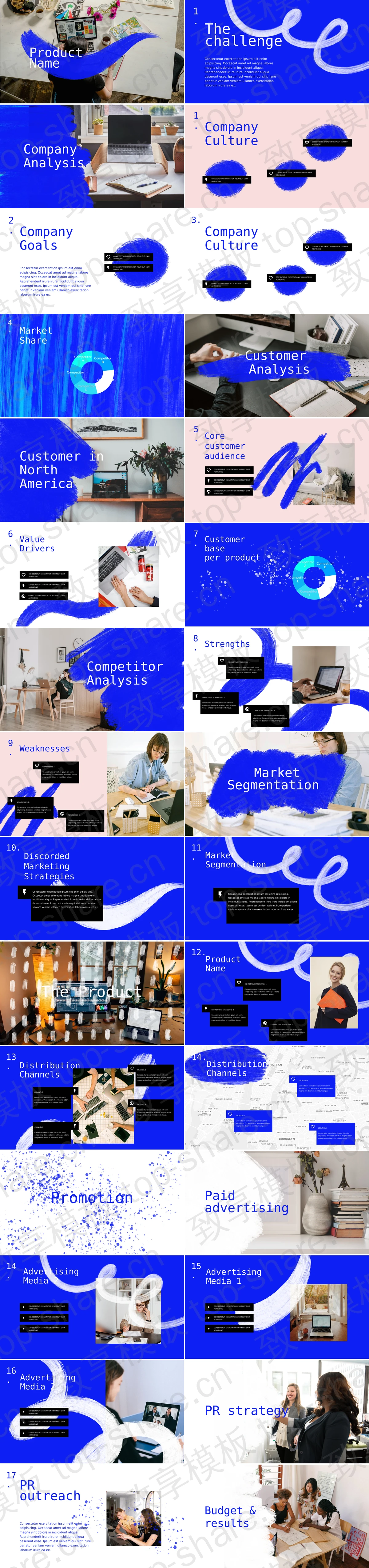 图片[2]-蓝色笔刷背景欧美商务汇报PPT模板 - 致享TOP-SHARE-致享TOP-SHARE