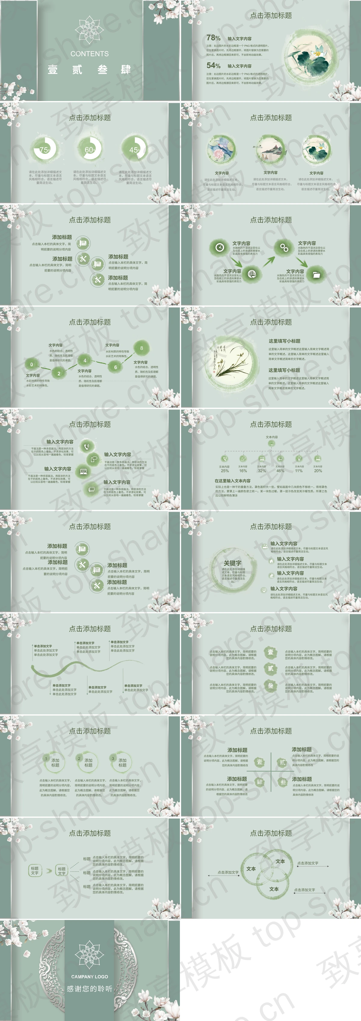 图片[2]-绿色古典花纹搭配精美花卉背景的雅致花卉PPT模板 - 致享TOP-SHARE-致享TOP-SHARE