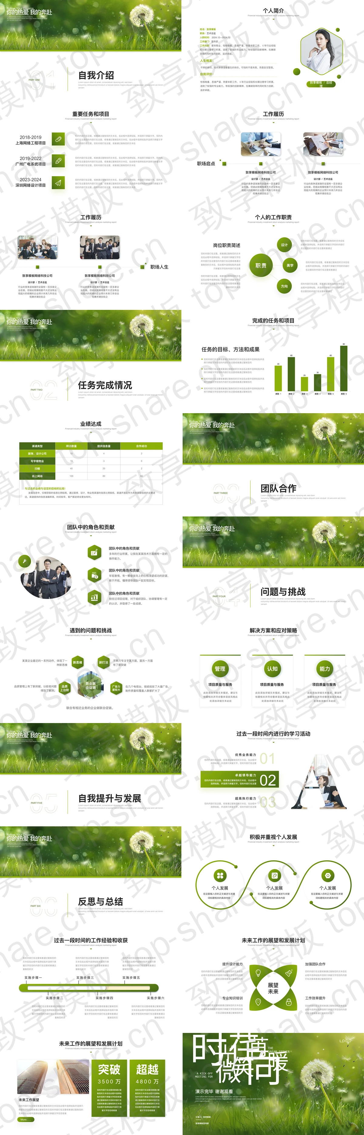 图片[2]-绿色清新蒲公英背景“时光荏苒微笑向暖”治愈系述职报告PPT模板 - 致享TOP-SHARE-致享TOP-SHARE