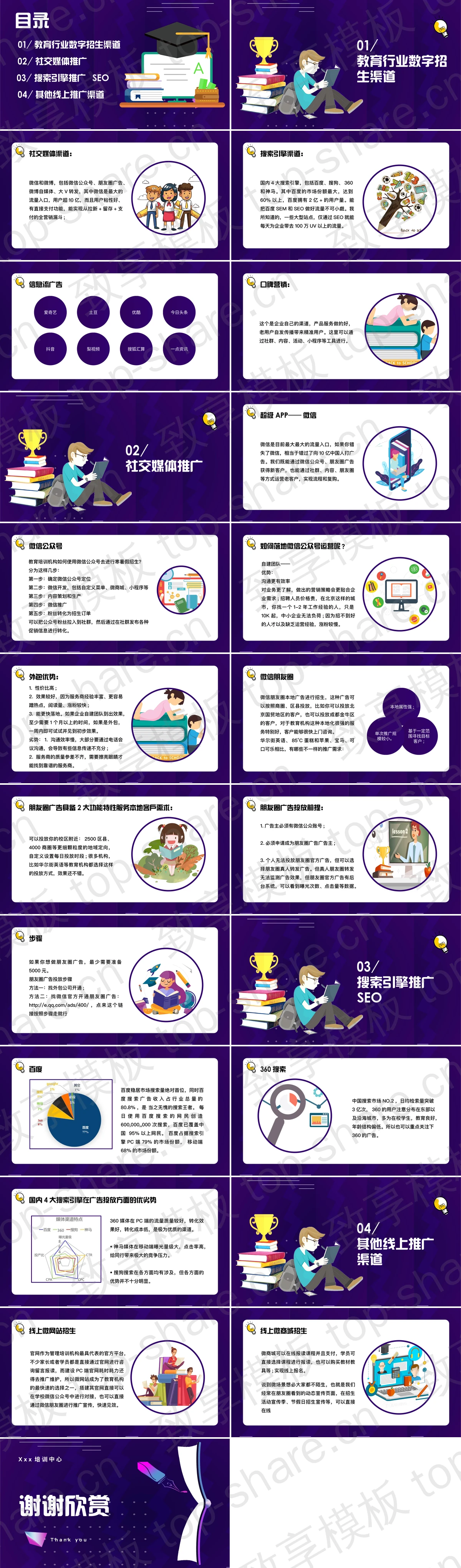 图片[2]-紫色卡通书本背景的教育培训机构线上营销PPT模板 - 致享TOP-SHARE-致享TOP-SHARE