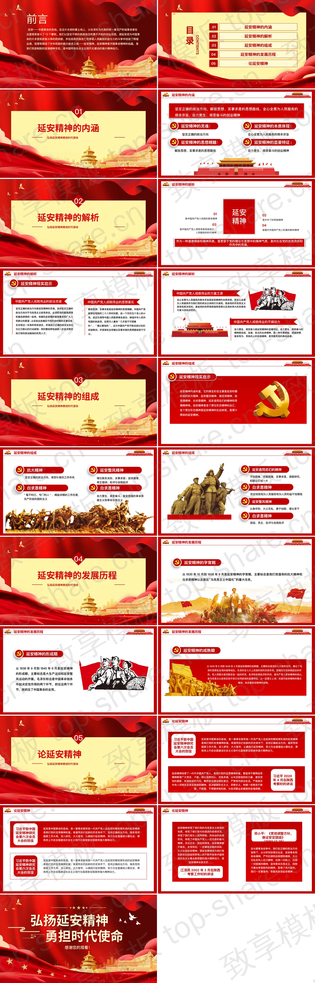图片[2]-红色“弘扬延安精神勇担时代使命”党史党课培训PPT模板 - 致享TOP-SHARE-致享TOP-SHARE