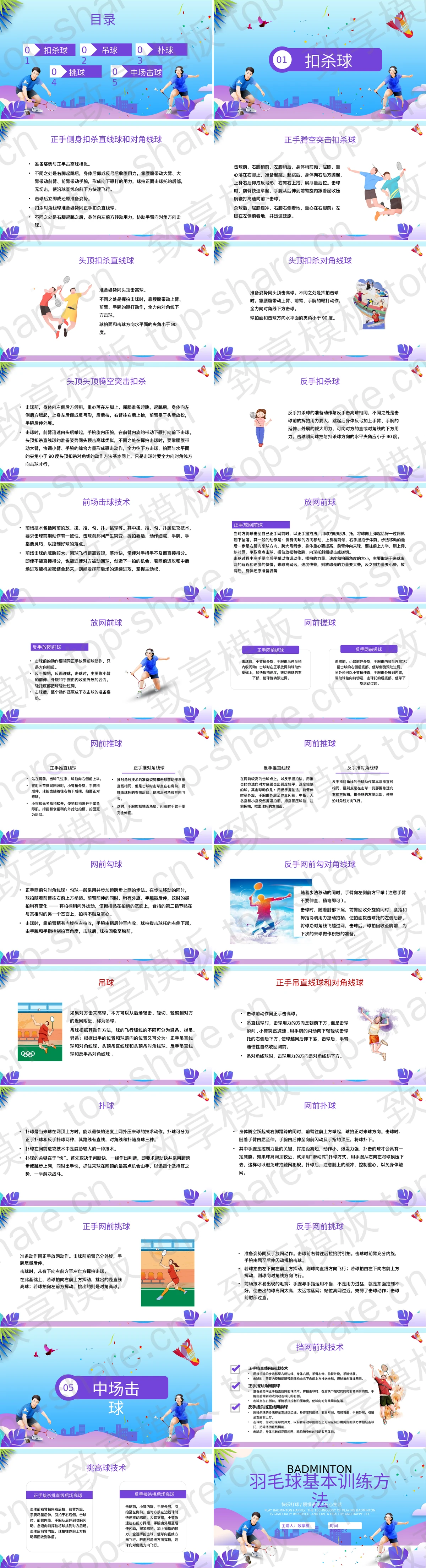 图片[2]-紫色运动员背景的羽毛球基本训练方法介绍PPT模板 - 致享TOP-SHARE-致享TOP-SHARE