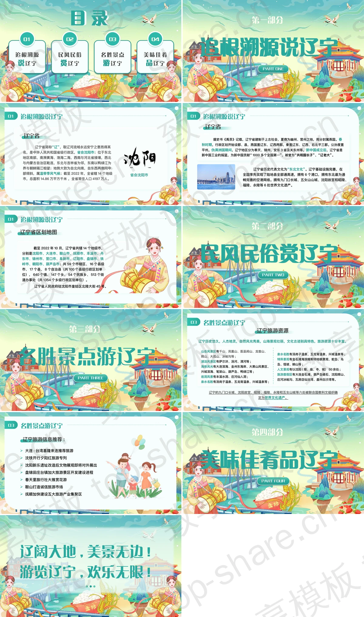 图片[2]-绿色精美国潮风“魅力辽宁”旅游宣传城市介绍PPT模板 - 致享TOP-SHARE-致享TOP-SHARE