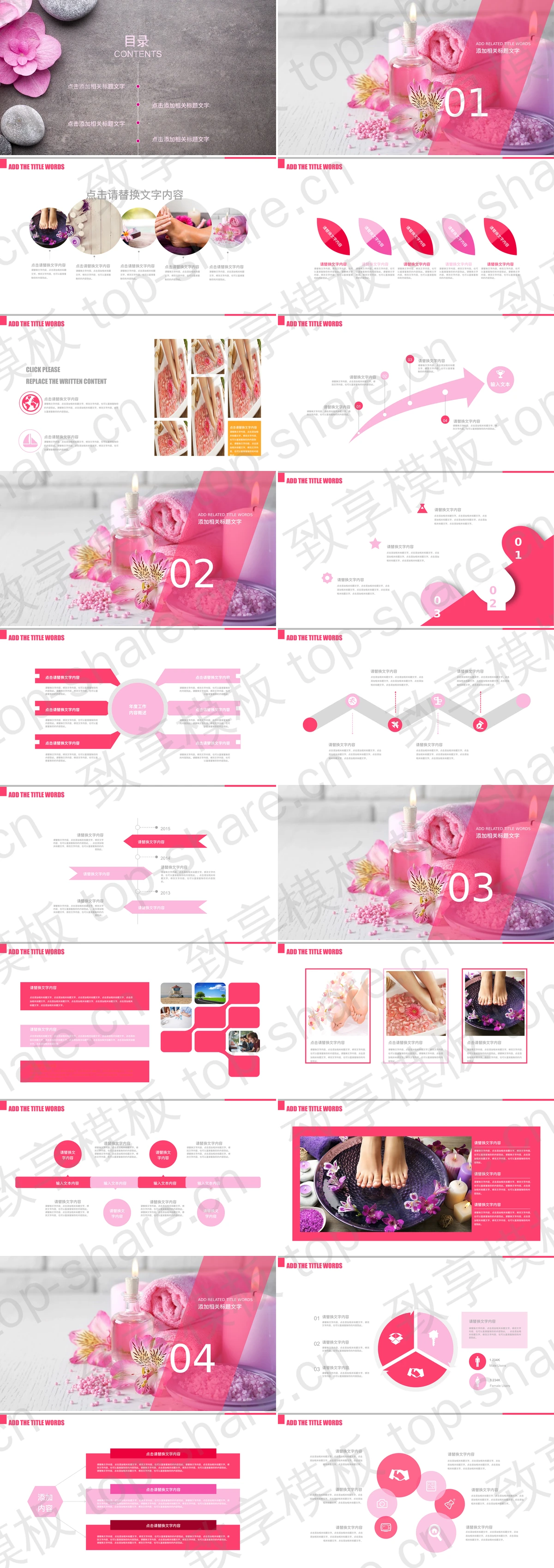 图片[2]-粉色鲜花鹅卵石背景的美容养生PPT模板 - 致享TOP-SHARE-致享TOP-SHARE